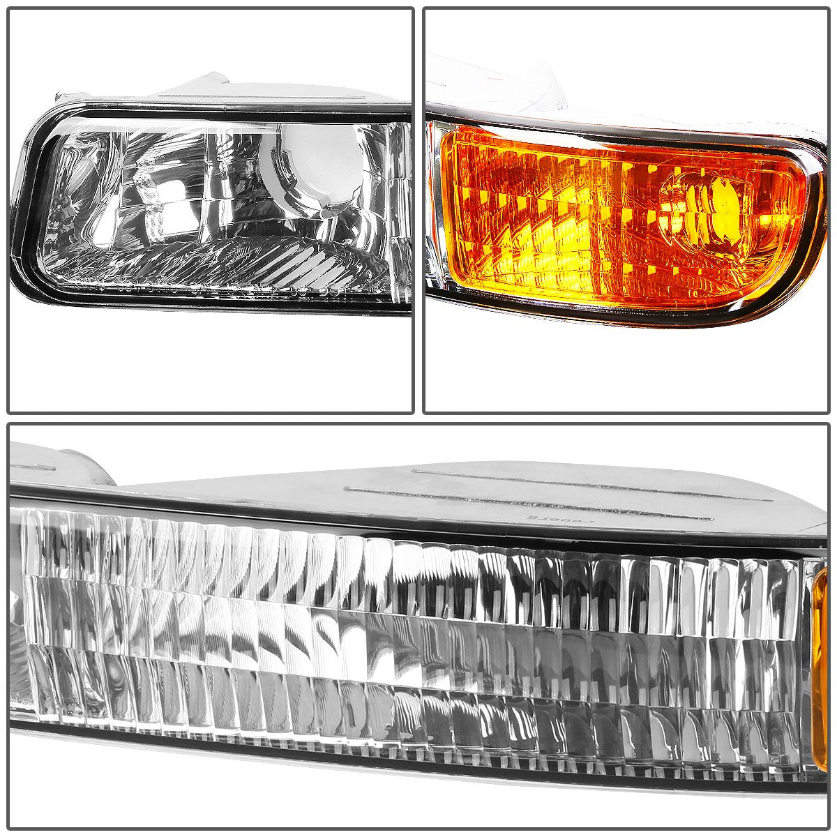 DNA MOTORING HL-OEM-SIE99-4P-CH-AM Chrome Amber Headlights Compatible with 99-07 Sierra Yukon