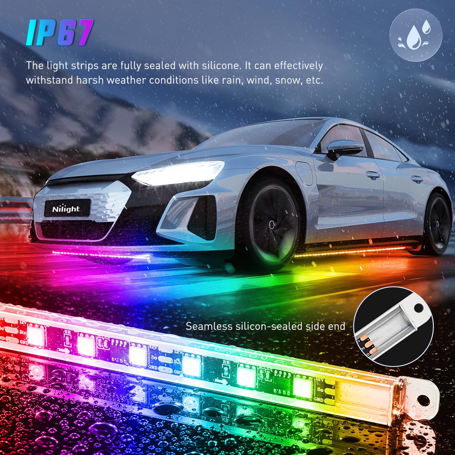 Nilight 8Pcs Aluminum Underglow Neon Accent Strip Lights 396 Leds Dream Color Door Assist Multi Modes Sound Active Function Musi