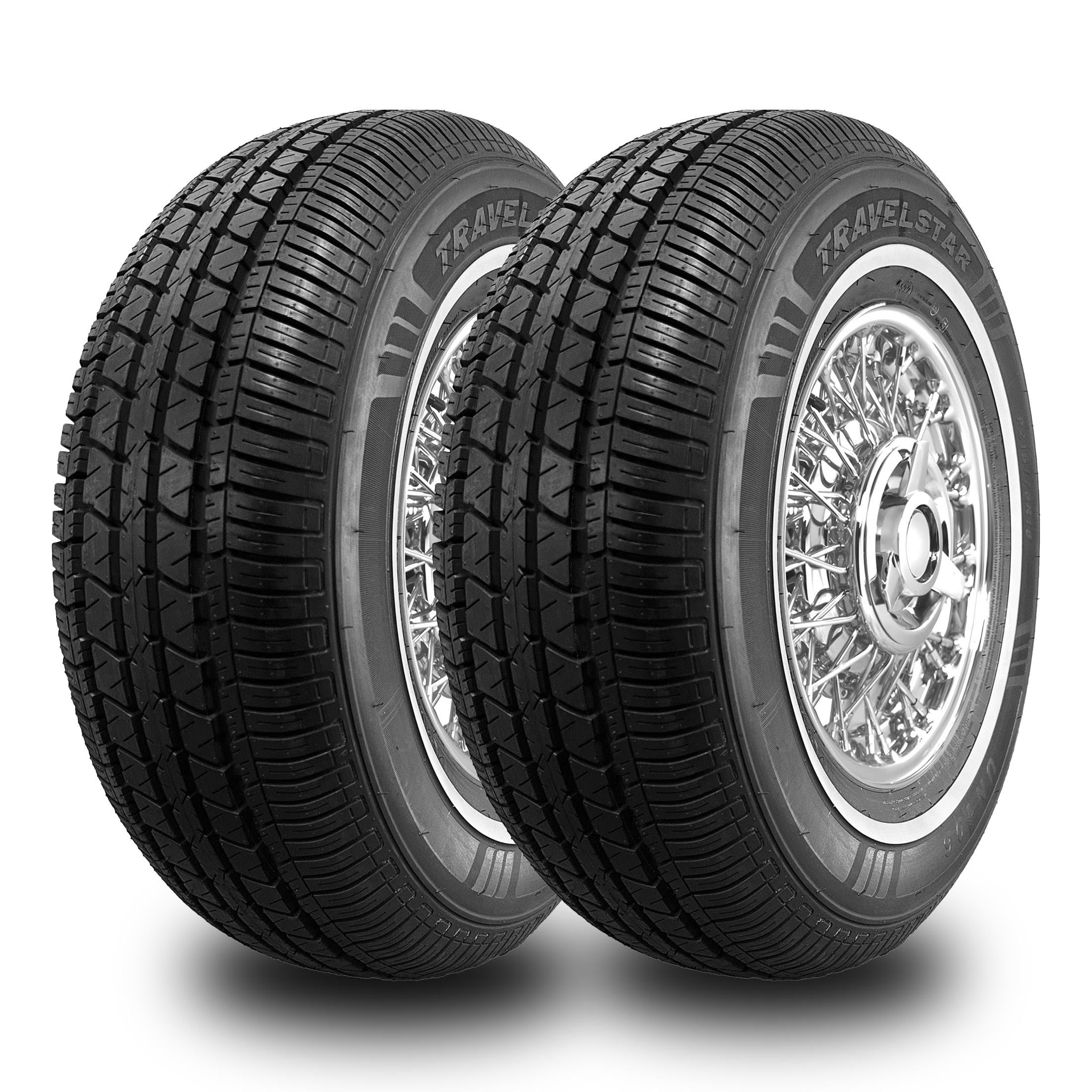 Set of 2 (TWO) Travelstar UN106 All Season 18mm White Wall Radial Passenger Car Tire - 205/70R15 96T + Road Hazard Warranty Incl