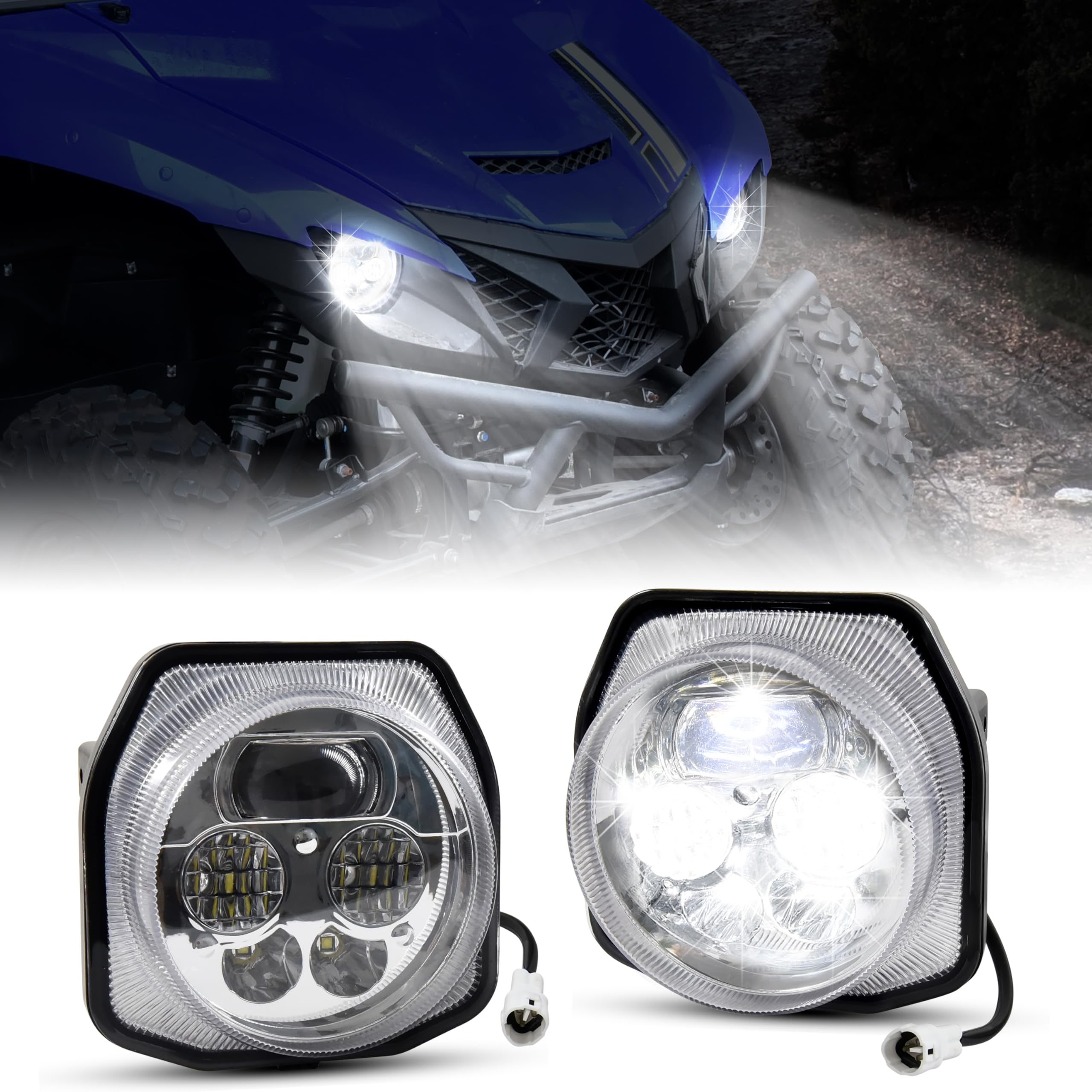 SAUTVS LED Headlights for Yamaha YXZ 1000R, High Low Beam Head Lights Front Lamps for Yamaha Wolverine X2 X4 850 2018-2025, YXZ1