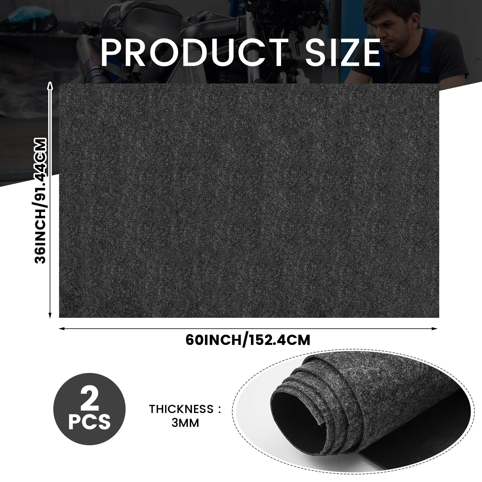 Datanly 2 Pcs 36 X 60 Inch Oil Spill Mat For Driveway Garage Under Car Leaks Absorbent Oil Pad, Black Rubber Mat Garage Floor Pr