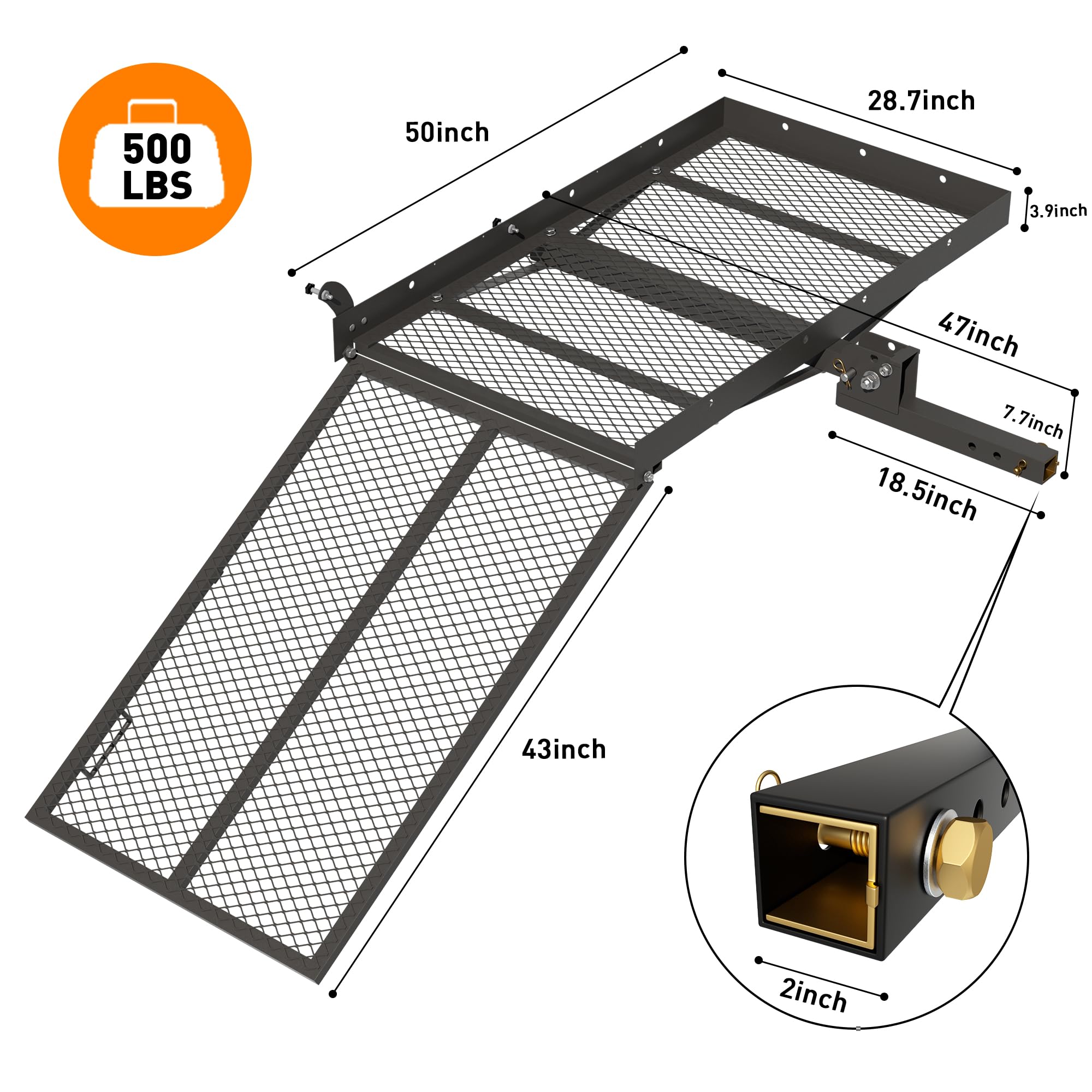WILDROAD Hitch Cargo Carrier with Ramp 50 x 29 x 4 500 LBS Folding Trailer Hitch Cargo Carrier Fits 2 Receiver with Hitc