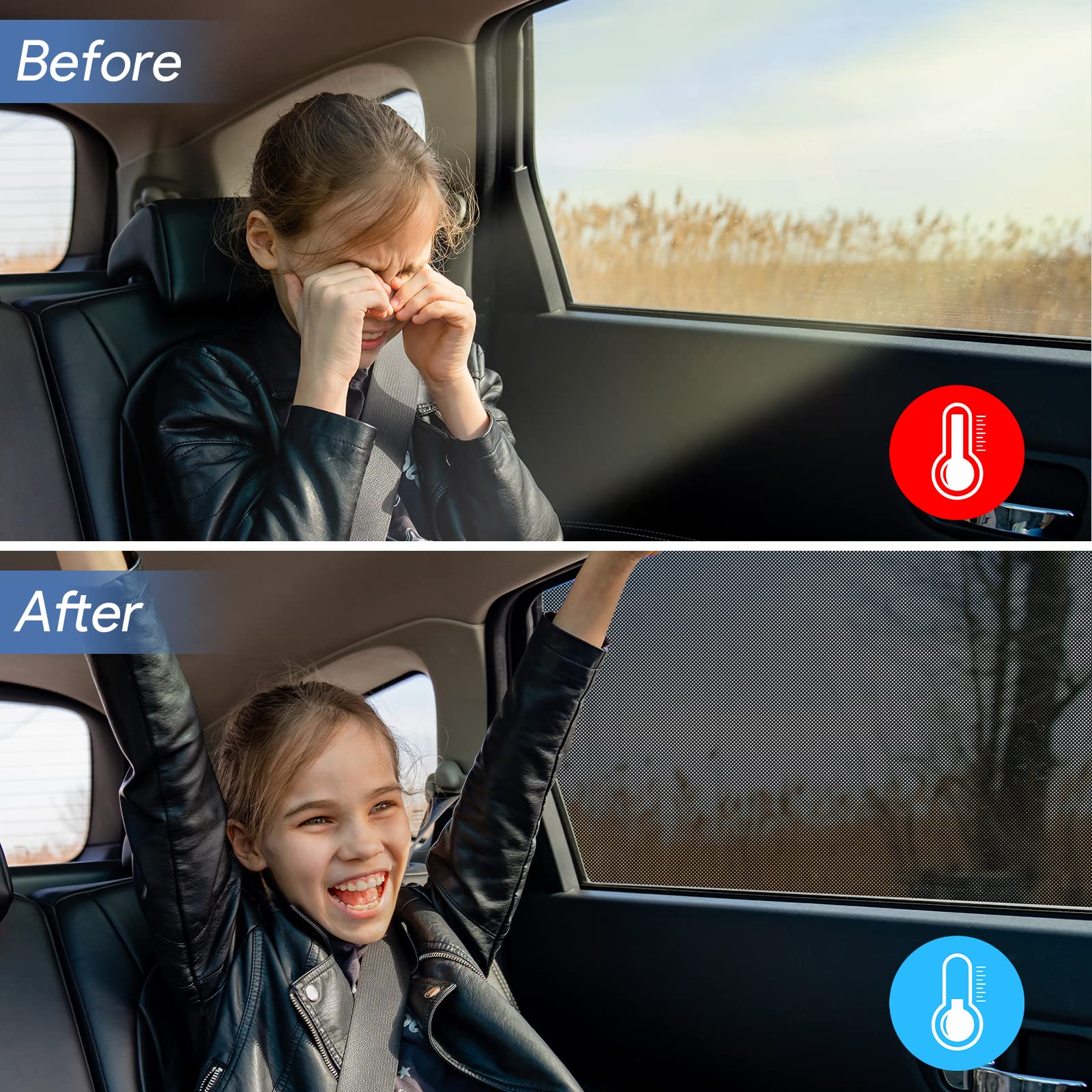 Universal Car Window Shades, Side Window Shade For Car, Breathable Mesh Baby Car Rear Window Sunshades - 2 Pack(Medium 39X19)