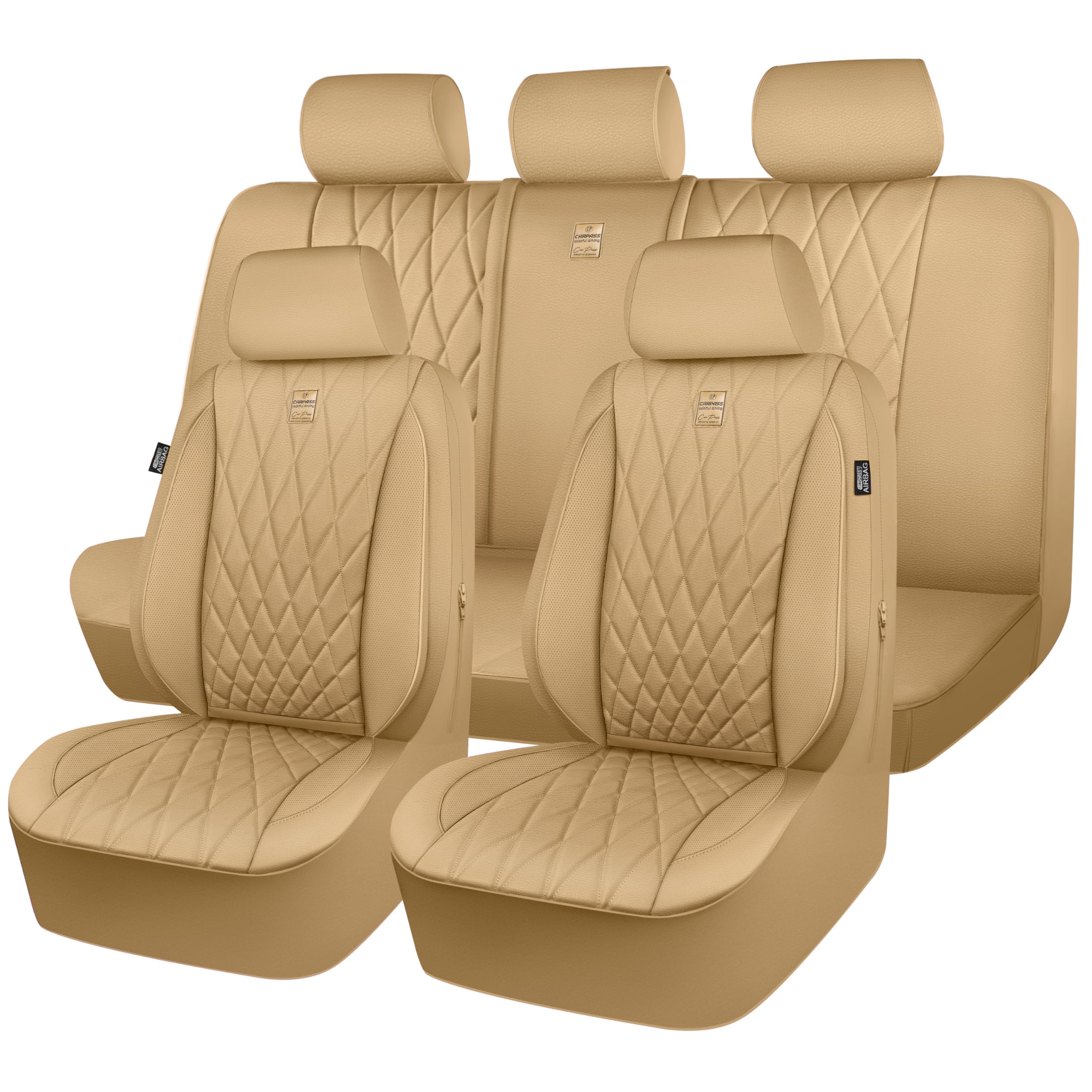 Car Pass Piping Luxury Leather Seat Covers Full Set,5 Seats Leatherette Anti-Slip Waterproof Seat Covers Compatible With Front A