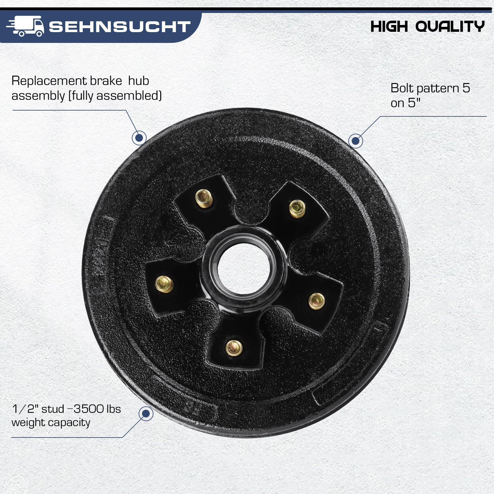 Trailer Axle Electric Brake Kit, Pair Of 5 Hole- 5'' Bolt Circle Brake Drum With 10'' X2-1/4'' Maual Adjusting Electric Brakes F
