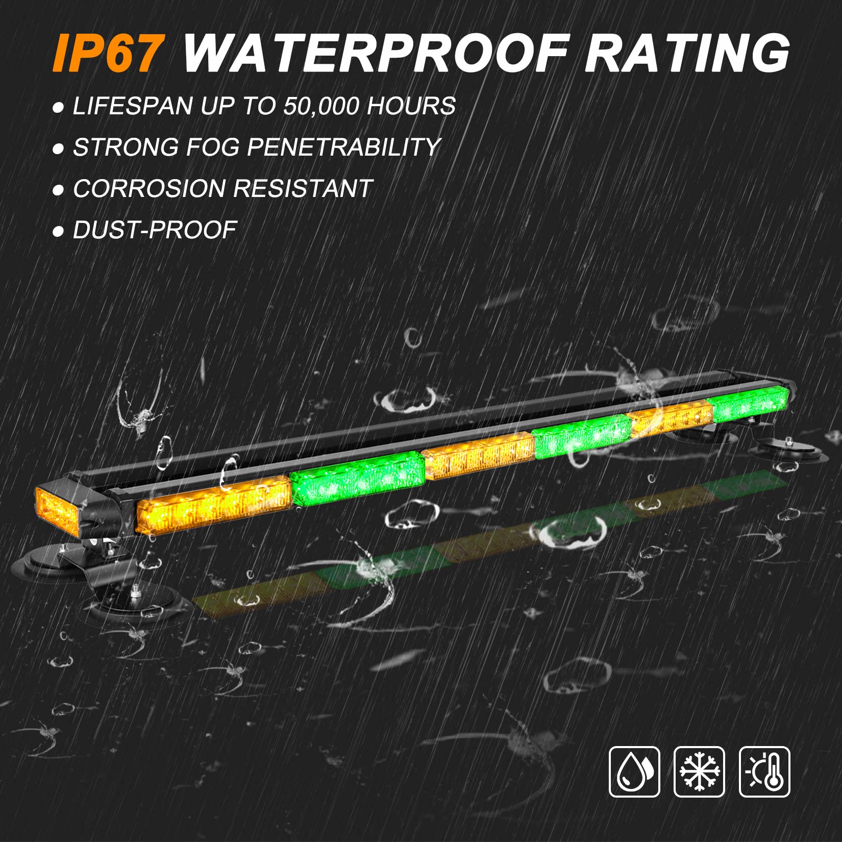 Aspl 38.5 78 Led Strobe Light Bar Double Side Flashing High Intensity Emergency Warning Flash Strobe Light With Magnetic Base For Safety Construction Vehicles Tow Trucks Pickup (Amber/Green)