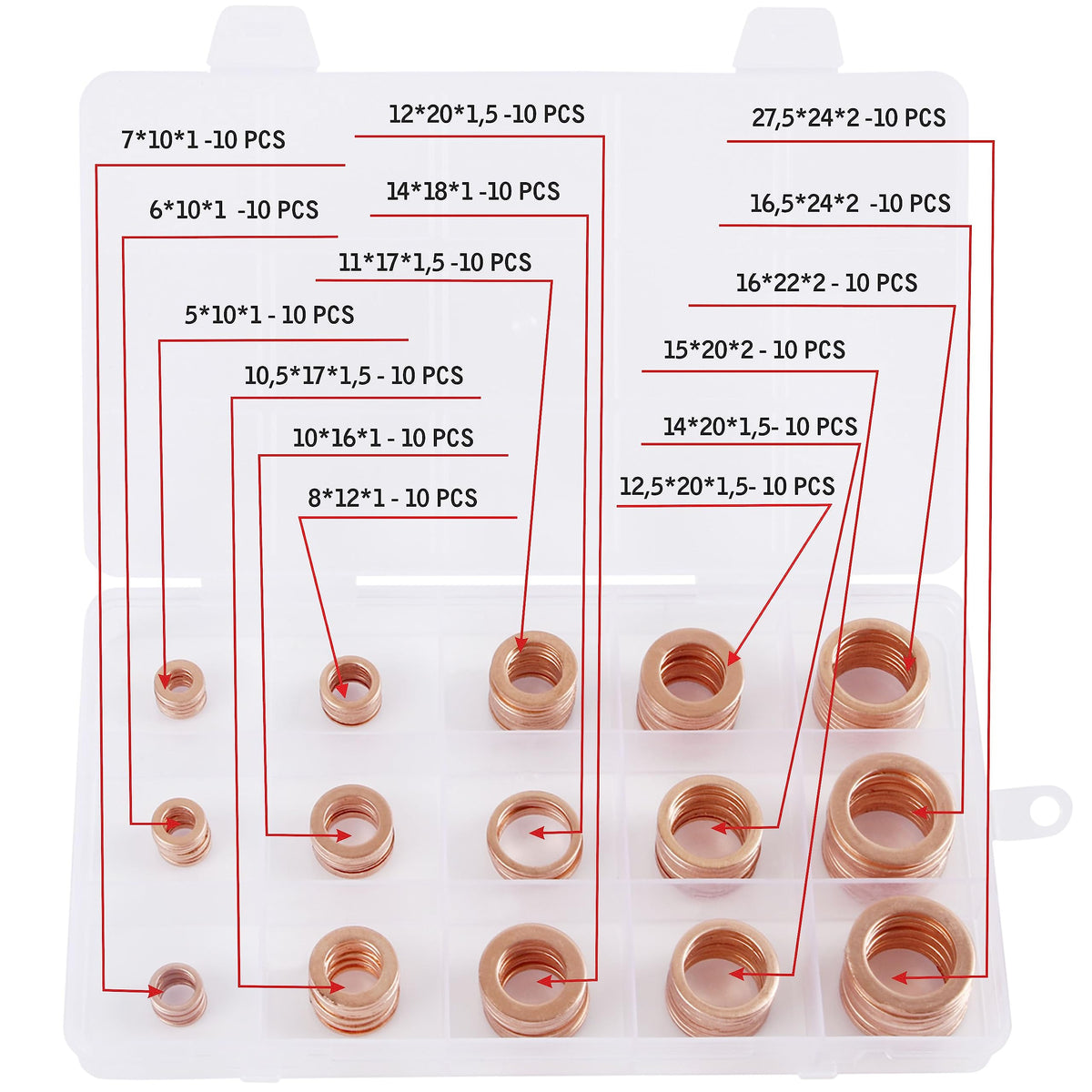 150pcs Oil Drain Plug Crush Washer Gasket Seal Assortment - 5 6 7 8 10 10.5 11 12 12.5 14 15 16 16.5 17.5mm - Universal Fit 150 