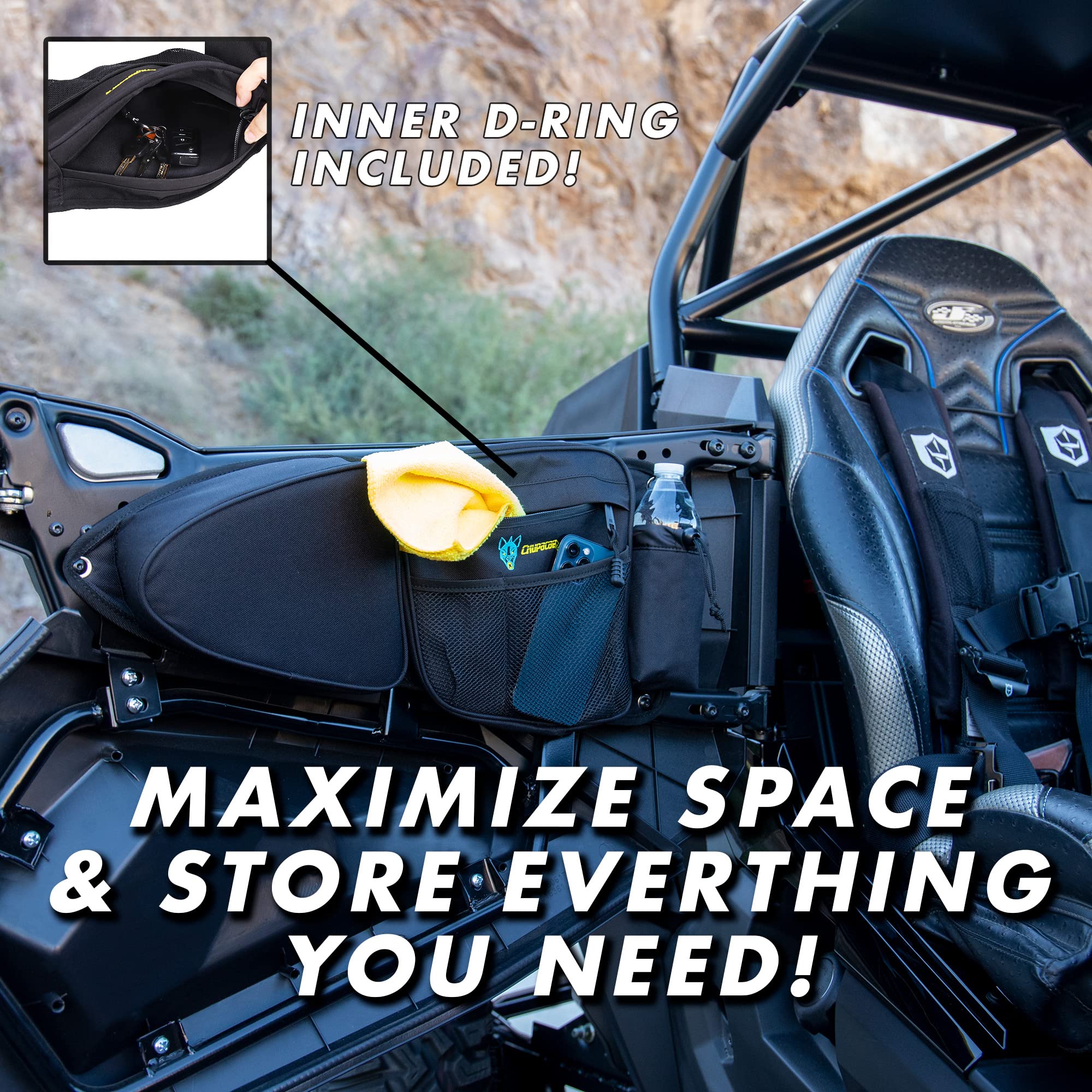 RZR Side Door Bags, Chupacabra Offroad Front Door Side Storage Bag Set w/Knee Pad for 2014 2015 2016 2017 2018 2019 2020 Polaris