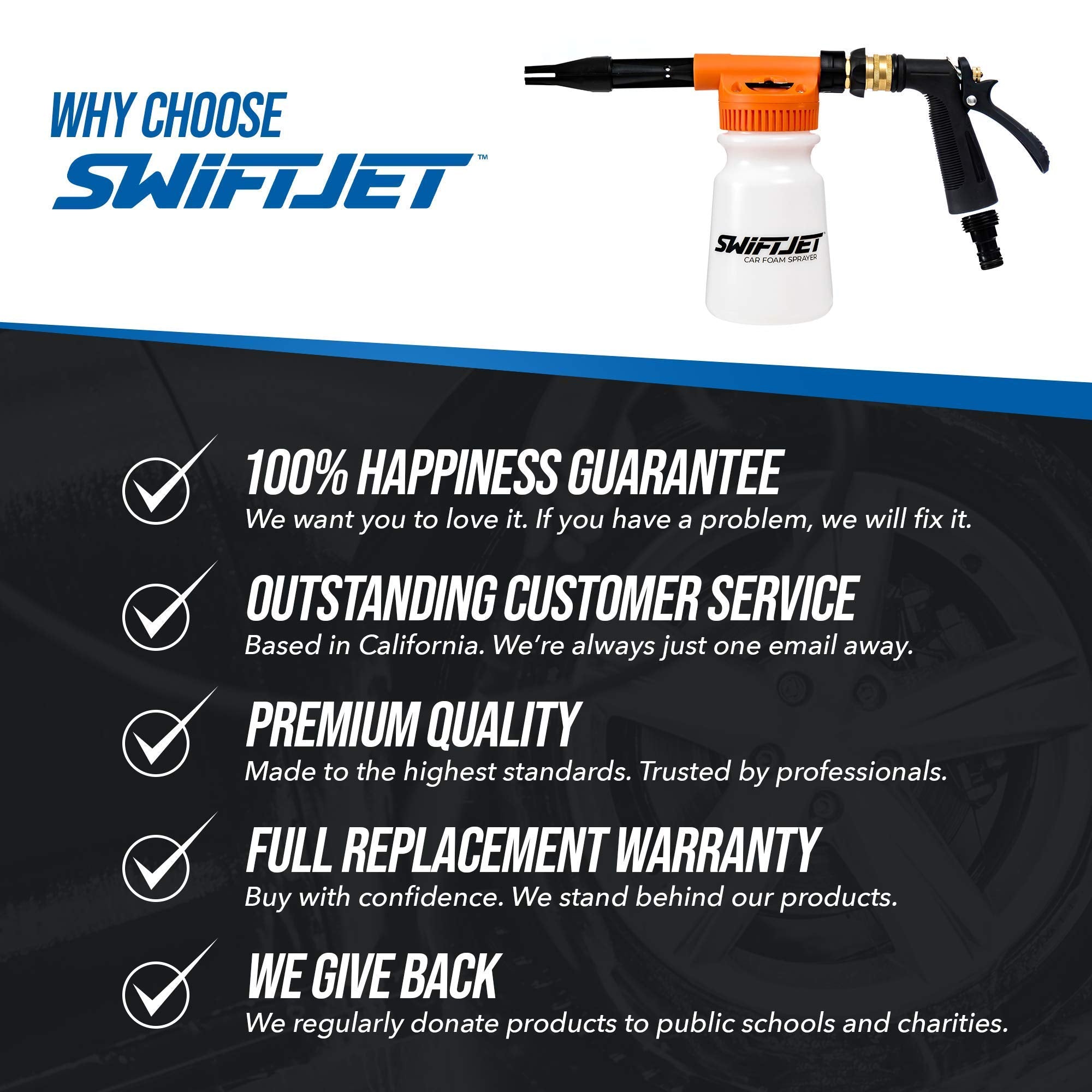 Swiftjet Car Wash Foam Gun + Microfiber Wash Mitt - Car Foam Sprayer - Foam Cannon Garden Hose - Spray Foam Gun Cleaner - Car Wa