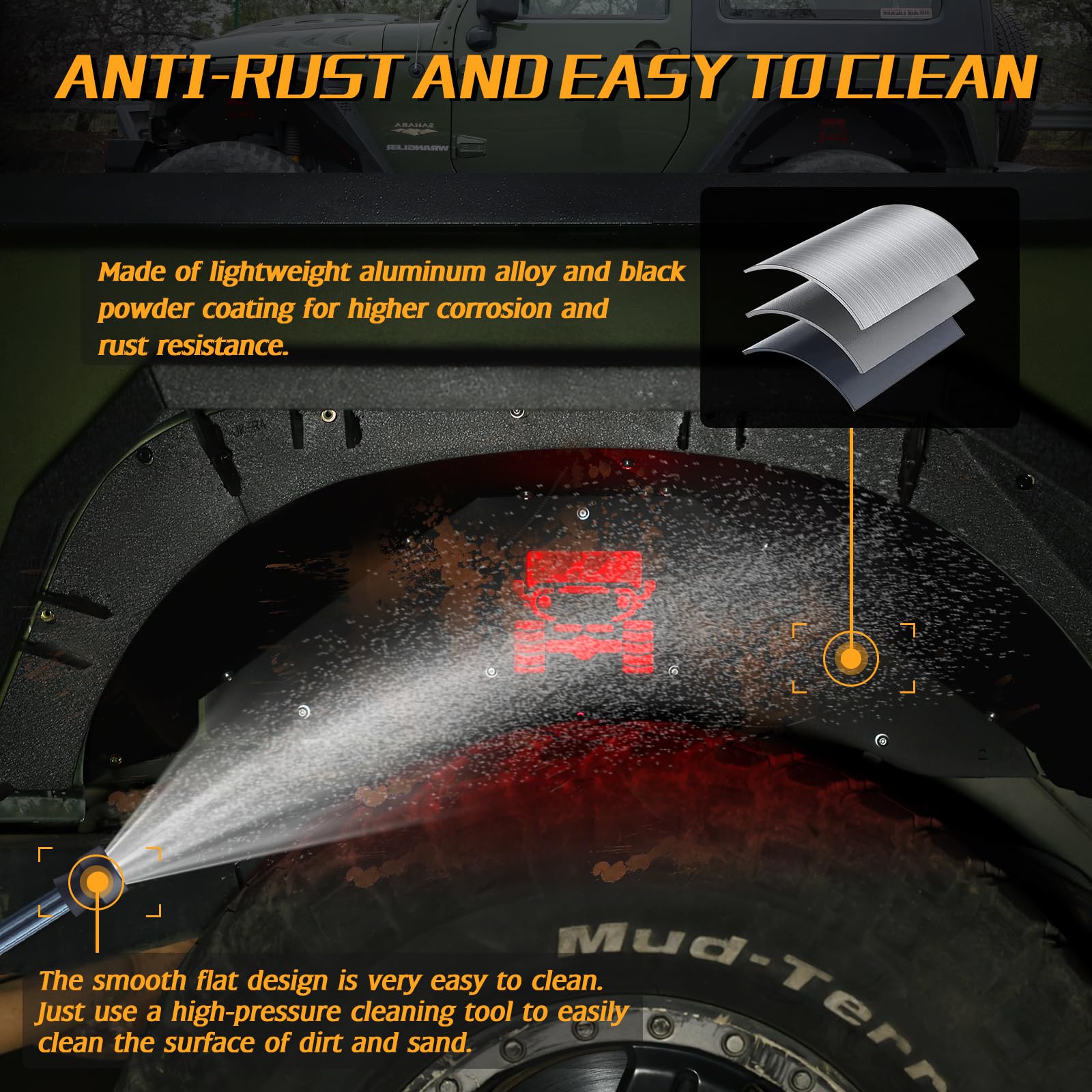 Jroad Inner Fender Front Fender Liners Compatible With Jeep Wrangler Jk Jku Aluminum,With 4 Led Lights For 2007-2018 Wrangler Ac