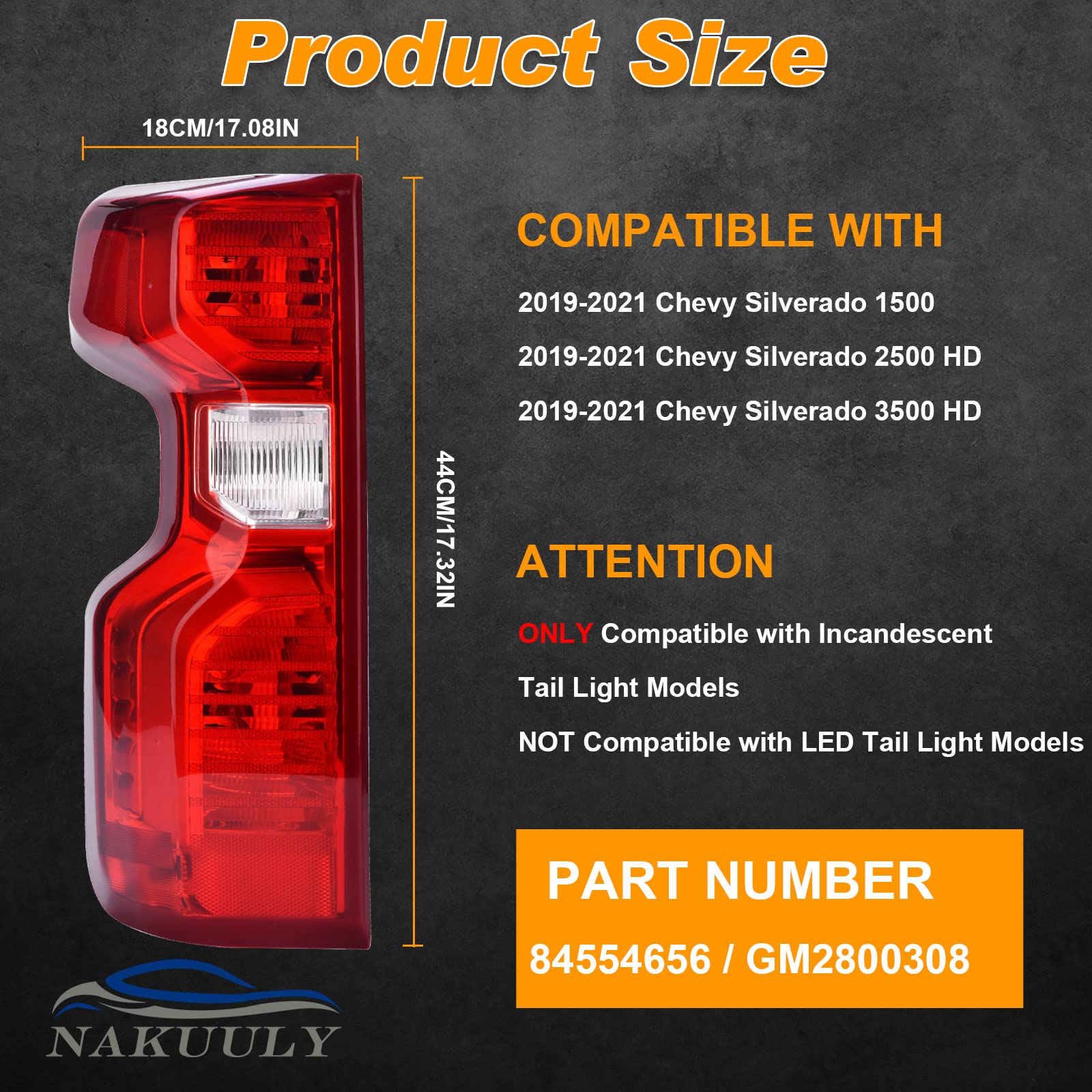 Nakuuly Tail Light Rear Lamp Compatible With 2019 2020 2021 2022 2023 Chevy Silverado 1500 2500Hd 3500Hd Halogen Type Non-Led Mo