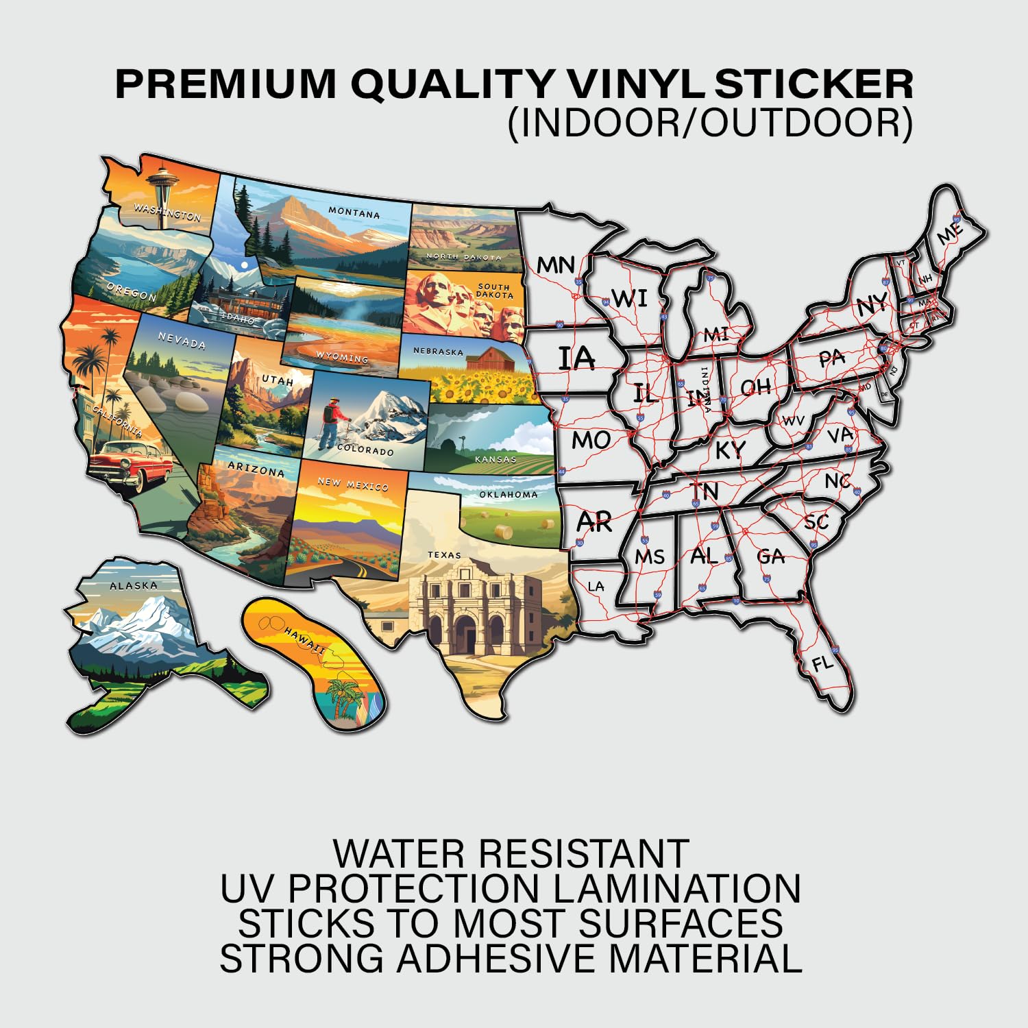 Rv State Visited Travel Usa Map Vinyl Sticker - Camper Trailer Decals For Window With State Flag - Road Trip Map Of America - Wa