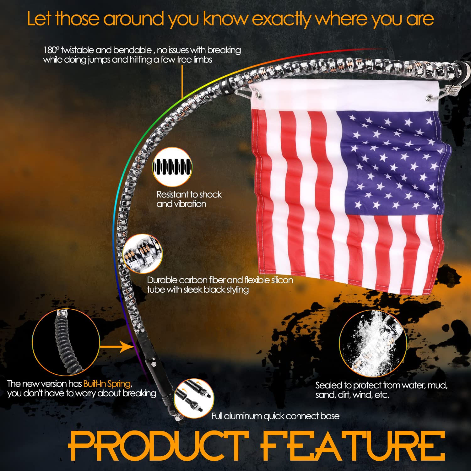 Nirider 2Pcs 3Ft Led Whip Lights With Flag Pole Remote Control Spiral Rgb Chase Light Offroad Warning Lighted Antenna Led Whips