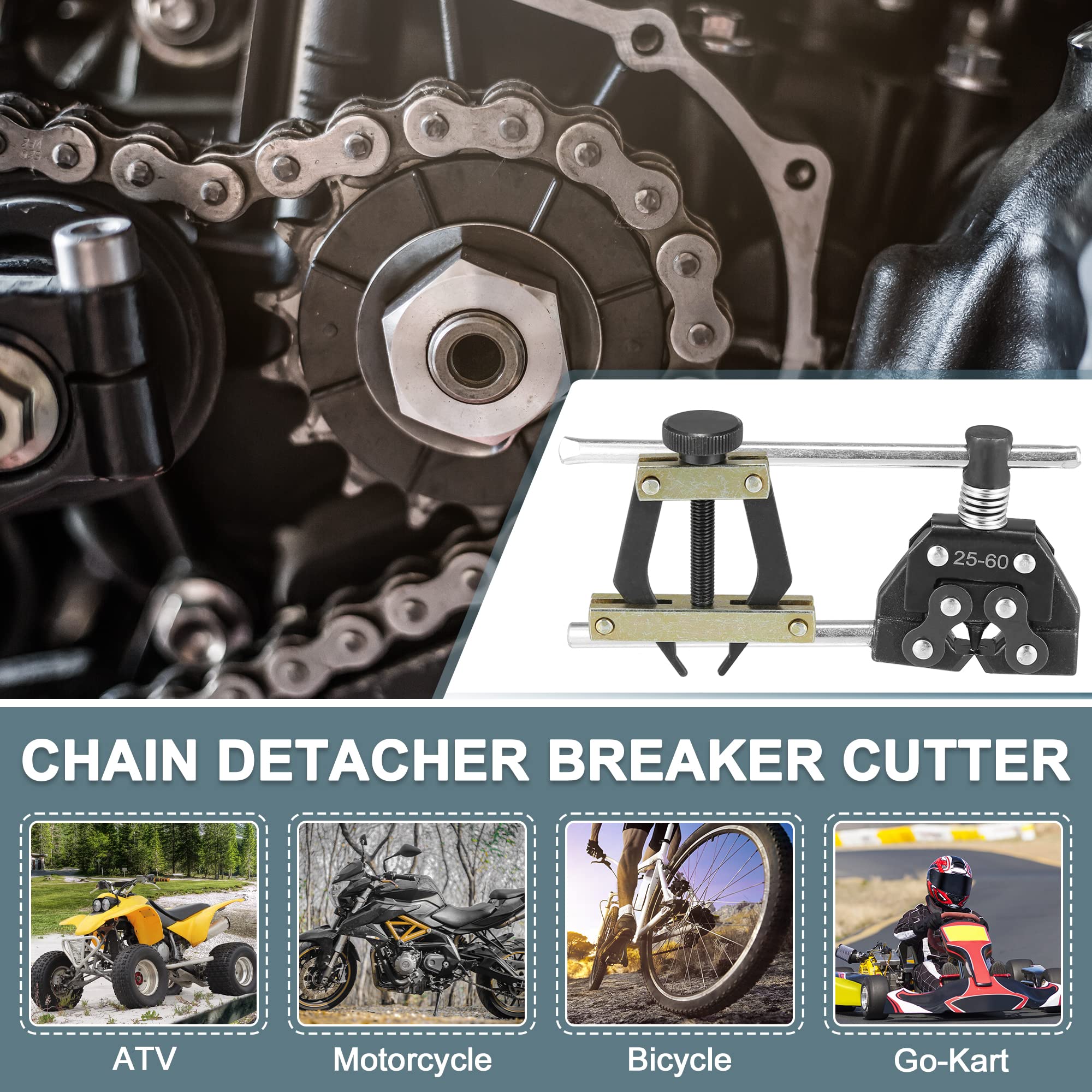 Motoforti Roller Chain Tools Kit 25-60 Chain Detacher Breaker Cutter Tool Roller Chain Puller Holder Connecting for Bicycle Bike