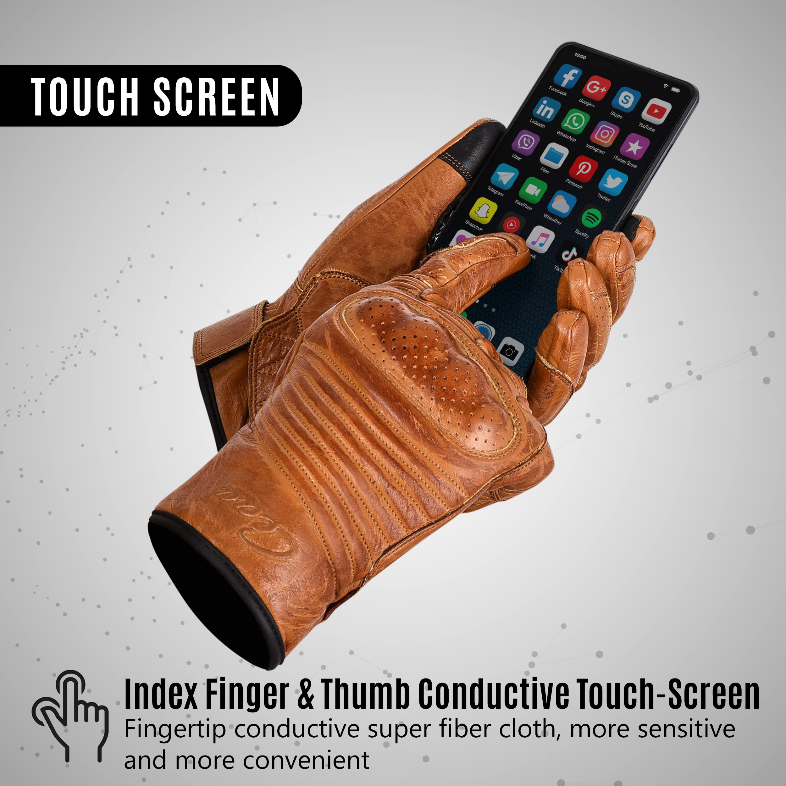 Aaasportx Motorcycle Gloves Leather With Touchscreen Function - Protectors Motorcycle Gloves For Men And Women For All Weather -