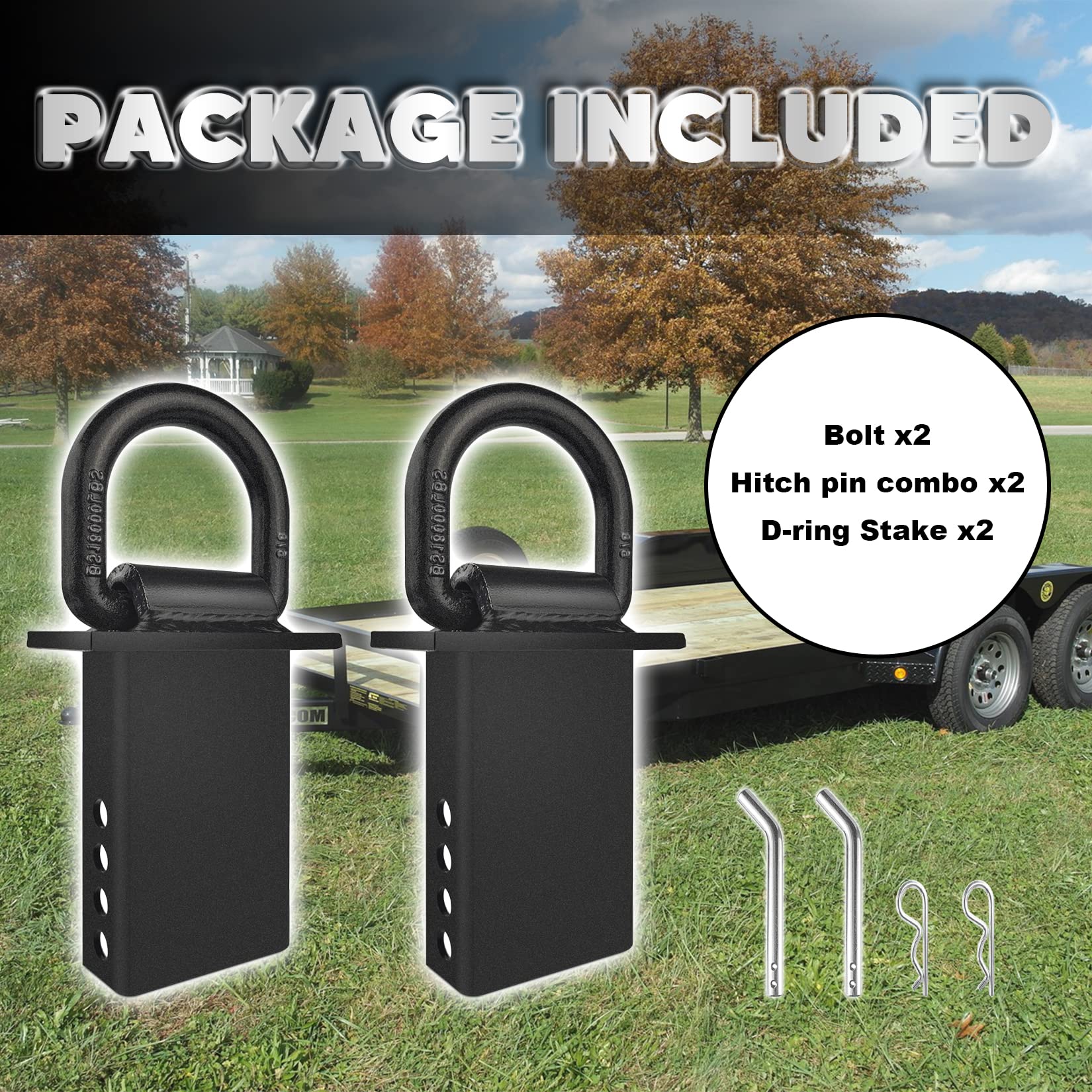 Vonlx Stake Pocket D Rings 2Pcs 18000Lbs Heavy Duty Removable D-Ring Stake Pocket Tie Down For Utility Trailers And Flatbeds Wit