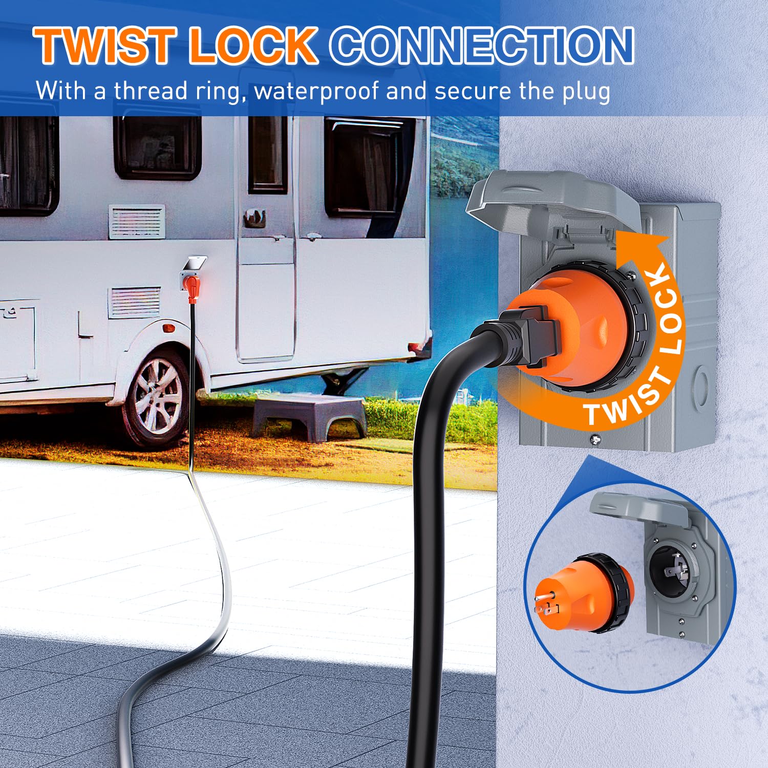 Nilight 15 Amp To 30 Amp Rv Power Adapter 110 Volt Twist Locking Connector 5-15P To L5-30R 15A Male Plug To 30A Female Receptacl