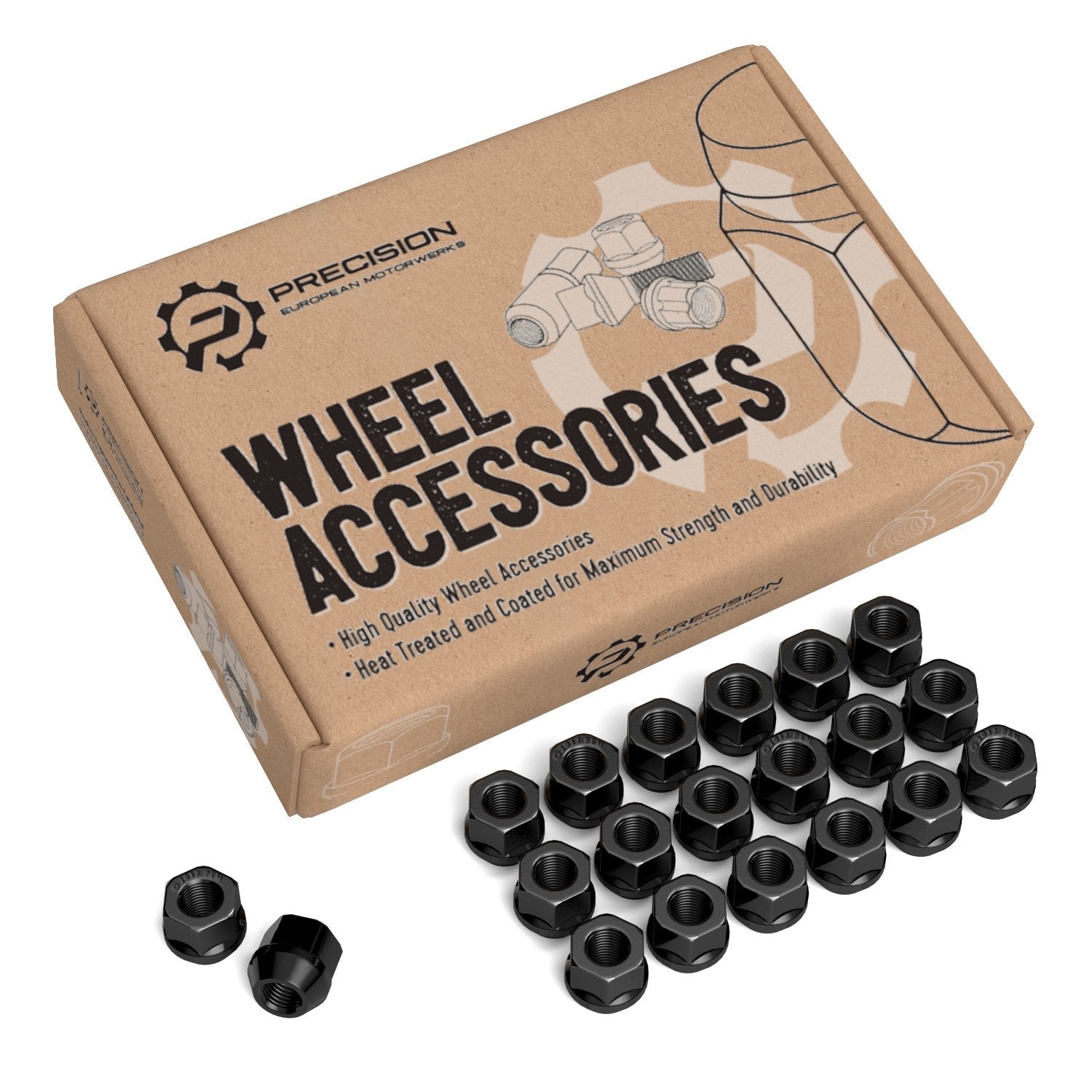 20pcs Black Open End Lug Nuts - Metric 12x1.5 Thread Size - 0.81 Length - Cone Conical Taper Acorn Seat - 19mm 3/4 Hex Head - Co