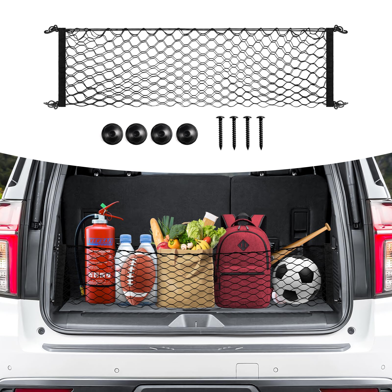 Canvcle Trunk Cargo Net for 2015-2025 GMC Yukon/Chevy Tahoe/Suburban Accessories Envelope Style Mesh Trunk Net Organizer and Sto