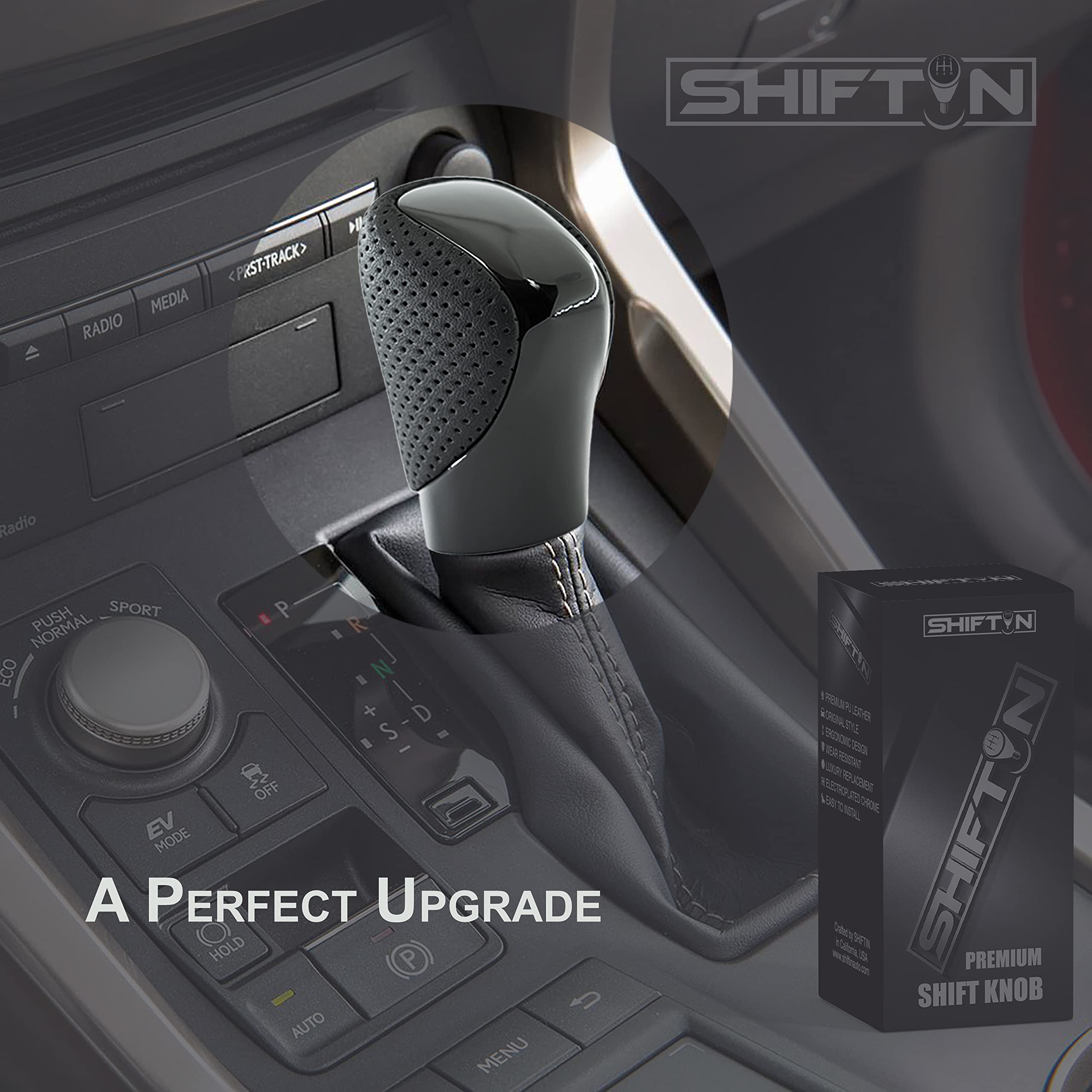 Shiftin Gear Shift Knob Shifter For Lexus Es Gs Gx Is Nx Rc Rx 200T 300 350 3450H 450Hl 350L (Black Leather/Piano Black)