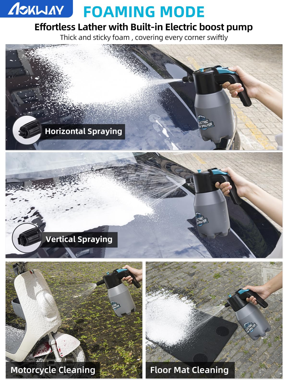 aokway Foam Sprayer Car Wash, Electric Foam Sprayer, Car Soap Foam Pump Sprayer for Cleaning Detailing Portable Cordless Handhel
