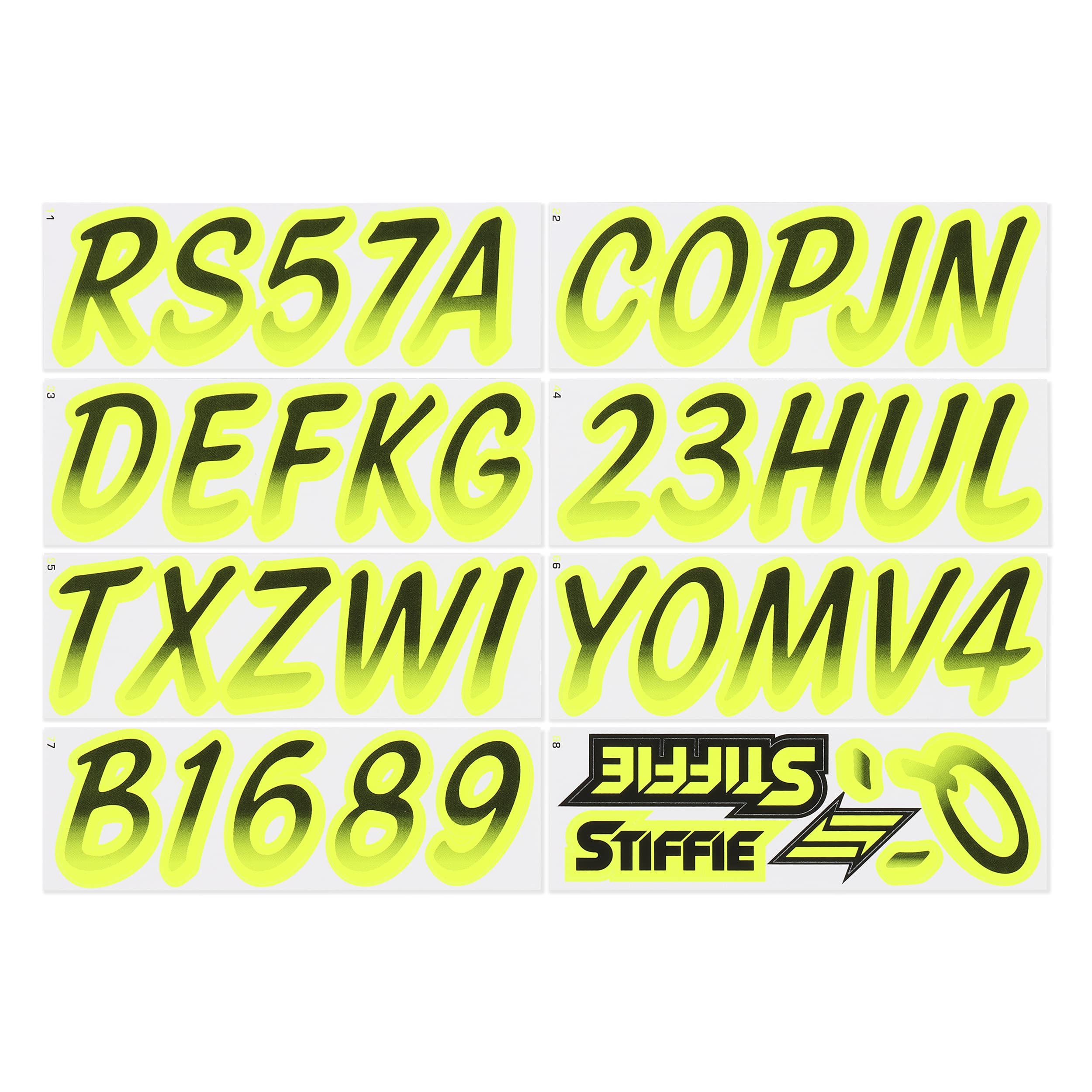 STIFFIE Whipline Black/Day Glow Yellow 3'' Boat & PWC Registration Decals  Numbers Letters Stickers