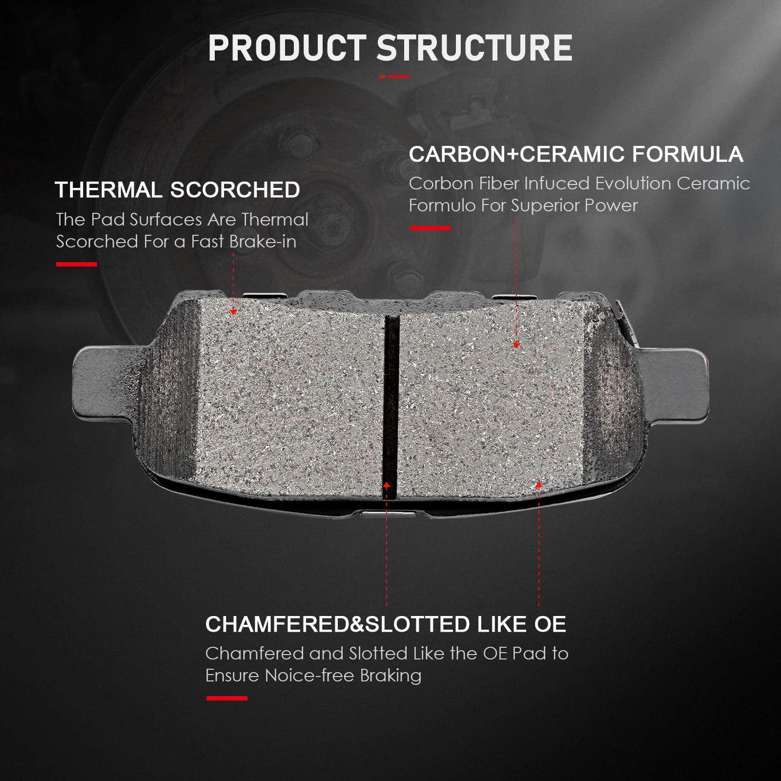 Rear Ceramic Brake Pads Kits 4pcs fit for Infiniti EX35/FX37/FX45/G25/G35/M35/M37/M45/M56/QX50/QX60/QX70, for Nissan 350Z/370Z/A