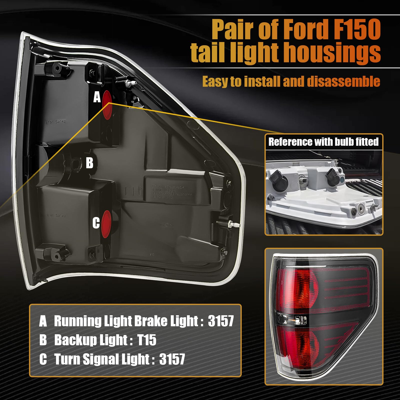 F150 Tail Llights Assembly Pair, F150 Tail Light Housing For 2014 2013 2012 2011 2010 2009 Ford F150 Passenger And Driver Side,