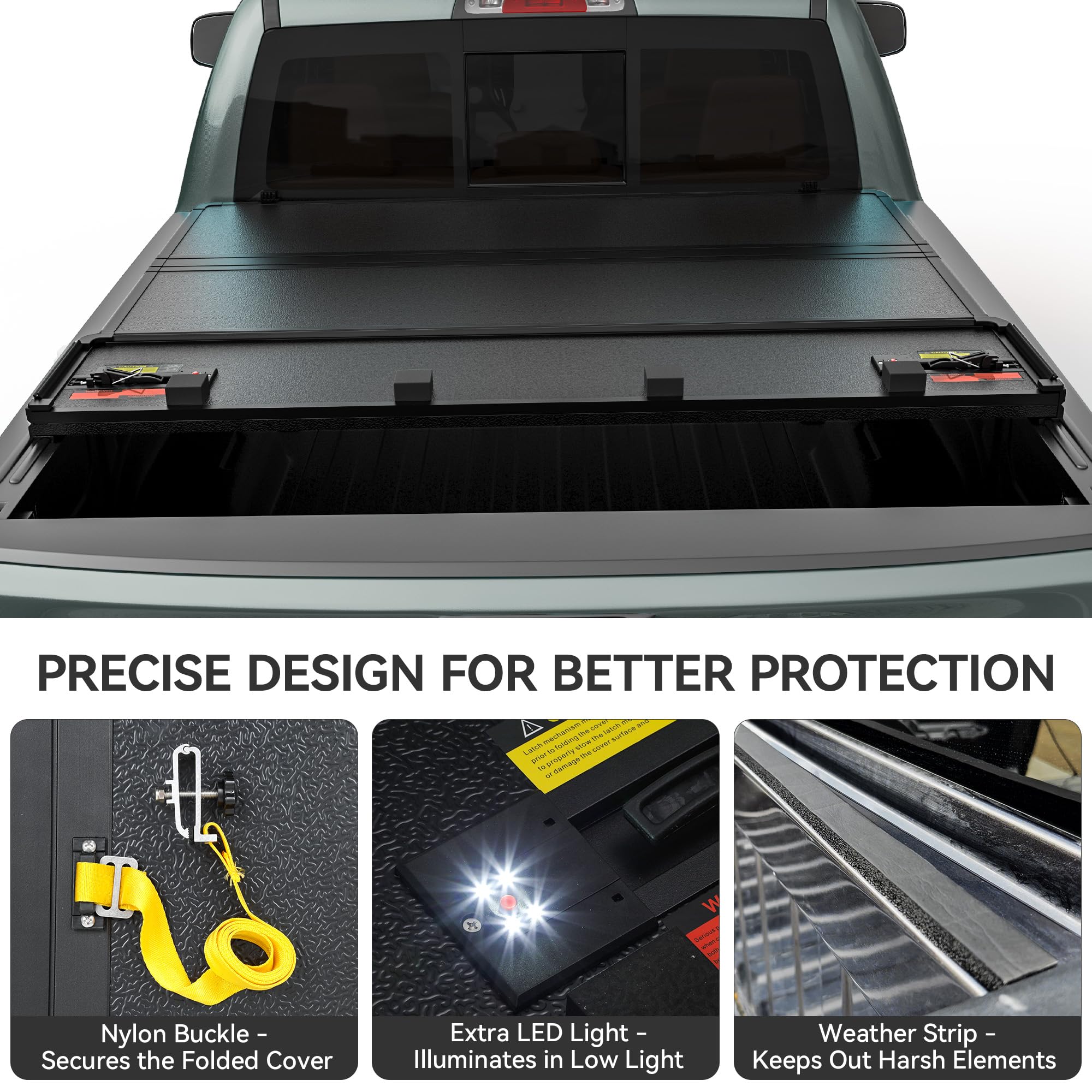 Autosaver88 Hard Quad Fold Truck Bed Tonneau Cover Fit For Dodge Ram 1500 2002-2023, Dodge Ram 2500 3500 2003-2025 With 8Ft Bed