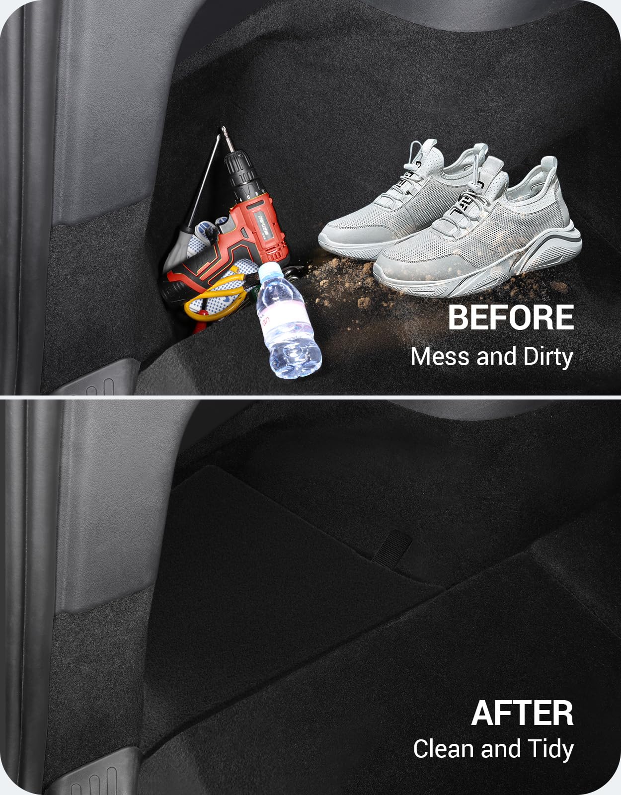 Basenor 2021-2025 Tesla Model Y 7-Seater Trunk Storage Bins, Trunk Organizer With Carpeted Lid, Rear Trunk Side Storage Box For