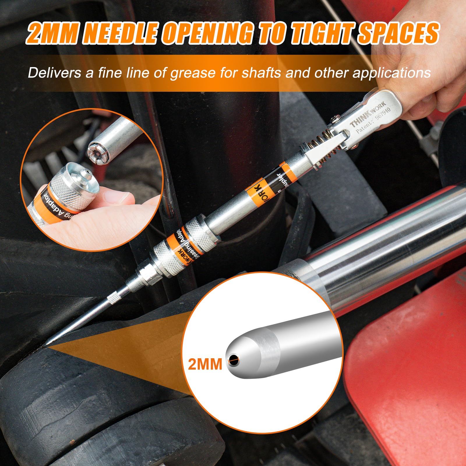 Thinkwork Grease Gun Coupler Set, Double Handle Extra Reach Strong Lock On Greases Gun Couplers With 90Grease Coupler Adaptor, 1