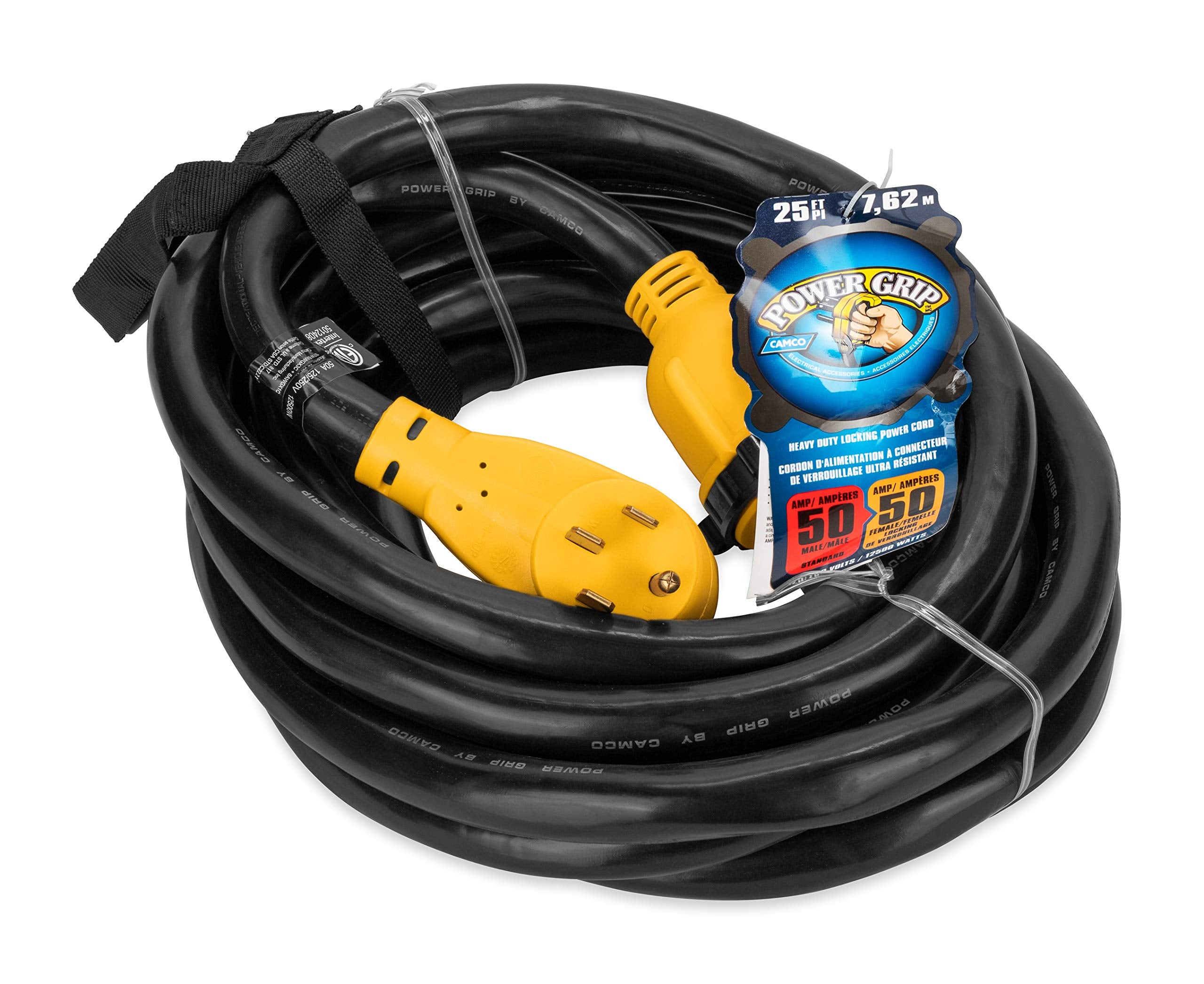 Camco Powergrip 25-Foot 50-Amp Rv Extension Cord | Features A 50-Amp Standard Male Connector, A 50-Amp Locking Female Connector,