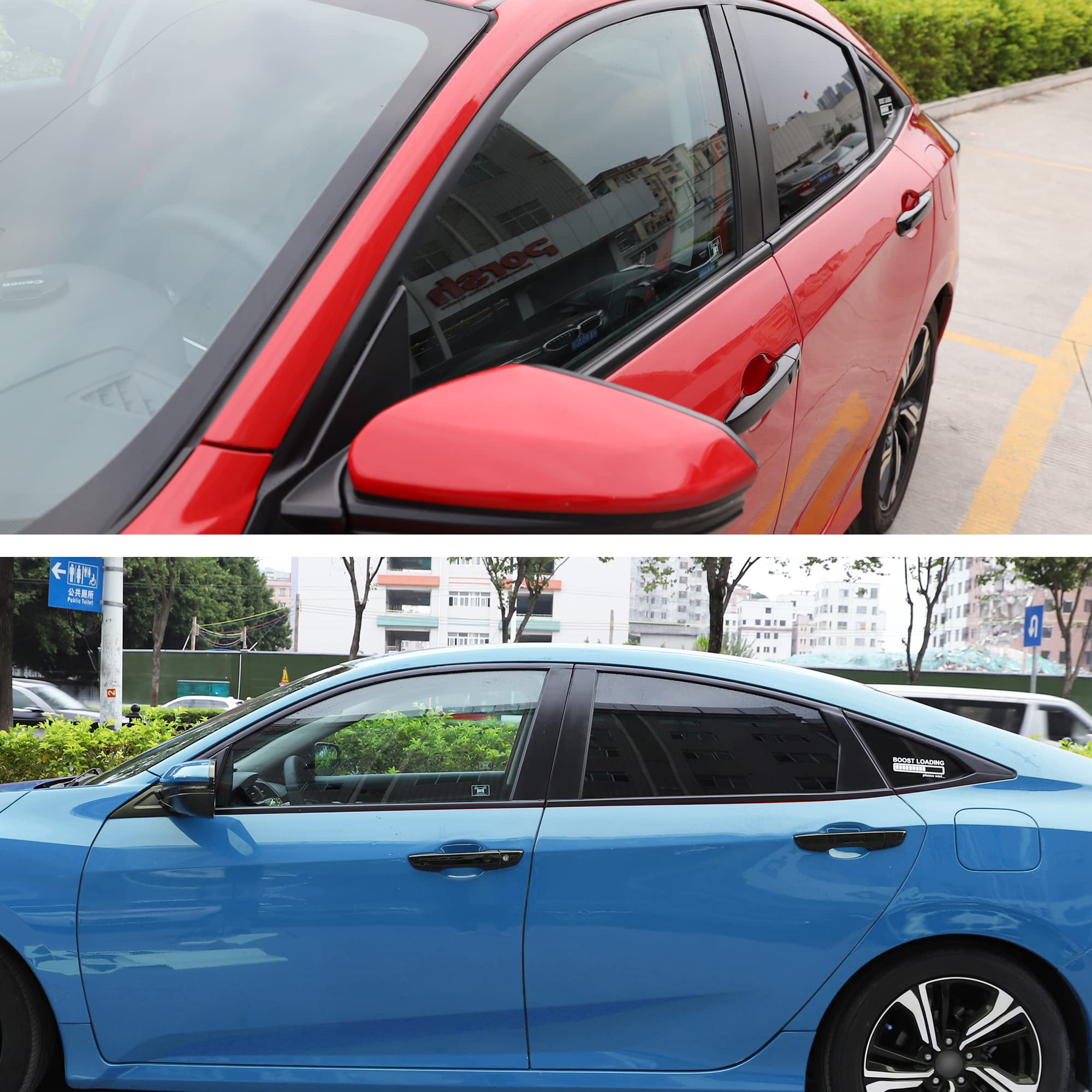 Tomall Car Window Edge Vinyl Stickers Compatible With Honda 10Th Civic 2016 2017 2018 2019 2020 2021 Auto Window Cover Strip Trim Accessories (Matte Black)