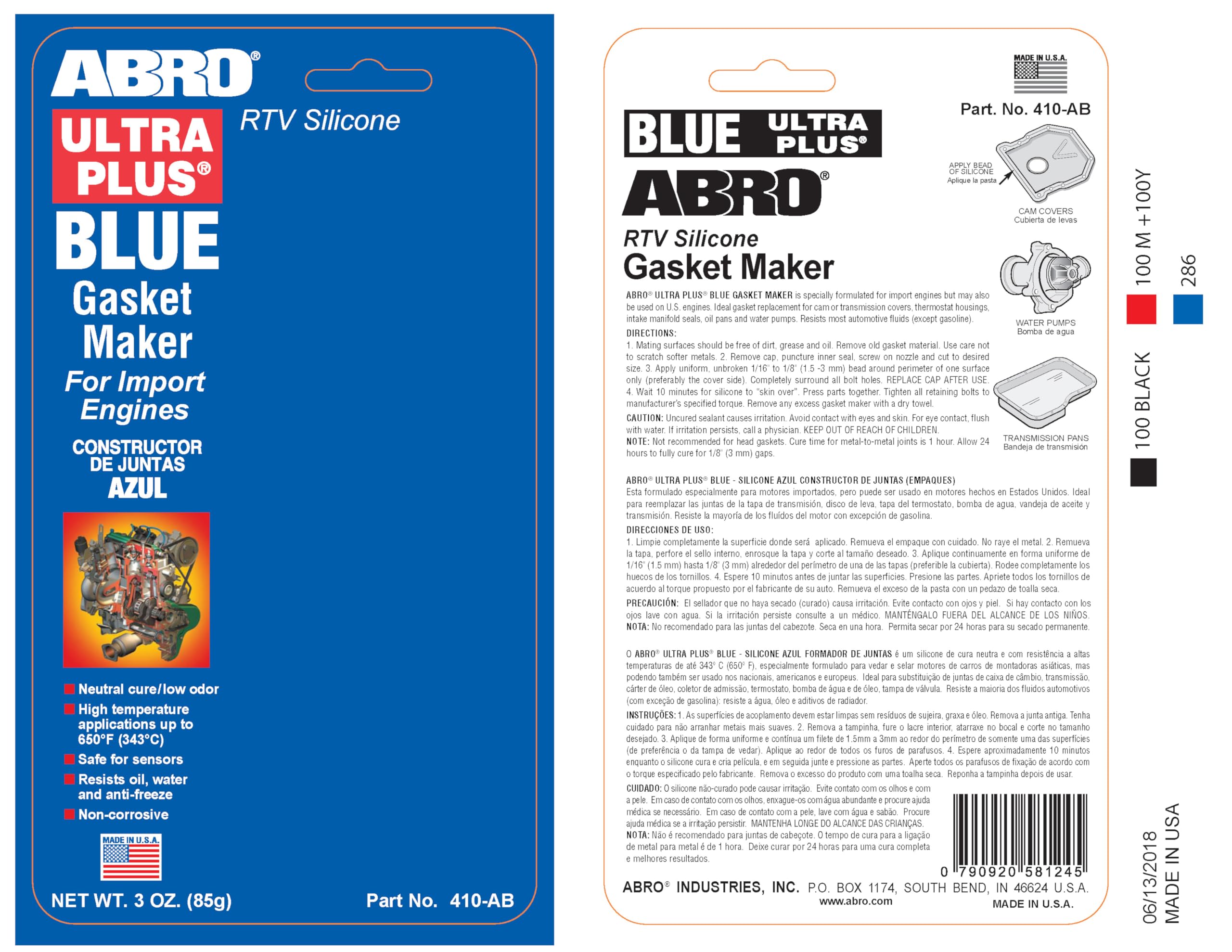 Abro Ultra Plus 999 Rtv Silicone Sealant And Gasket Maker, For Import Engines, Sensor Safe, Non-Corrosive, High Temp Silicone Se