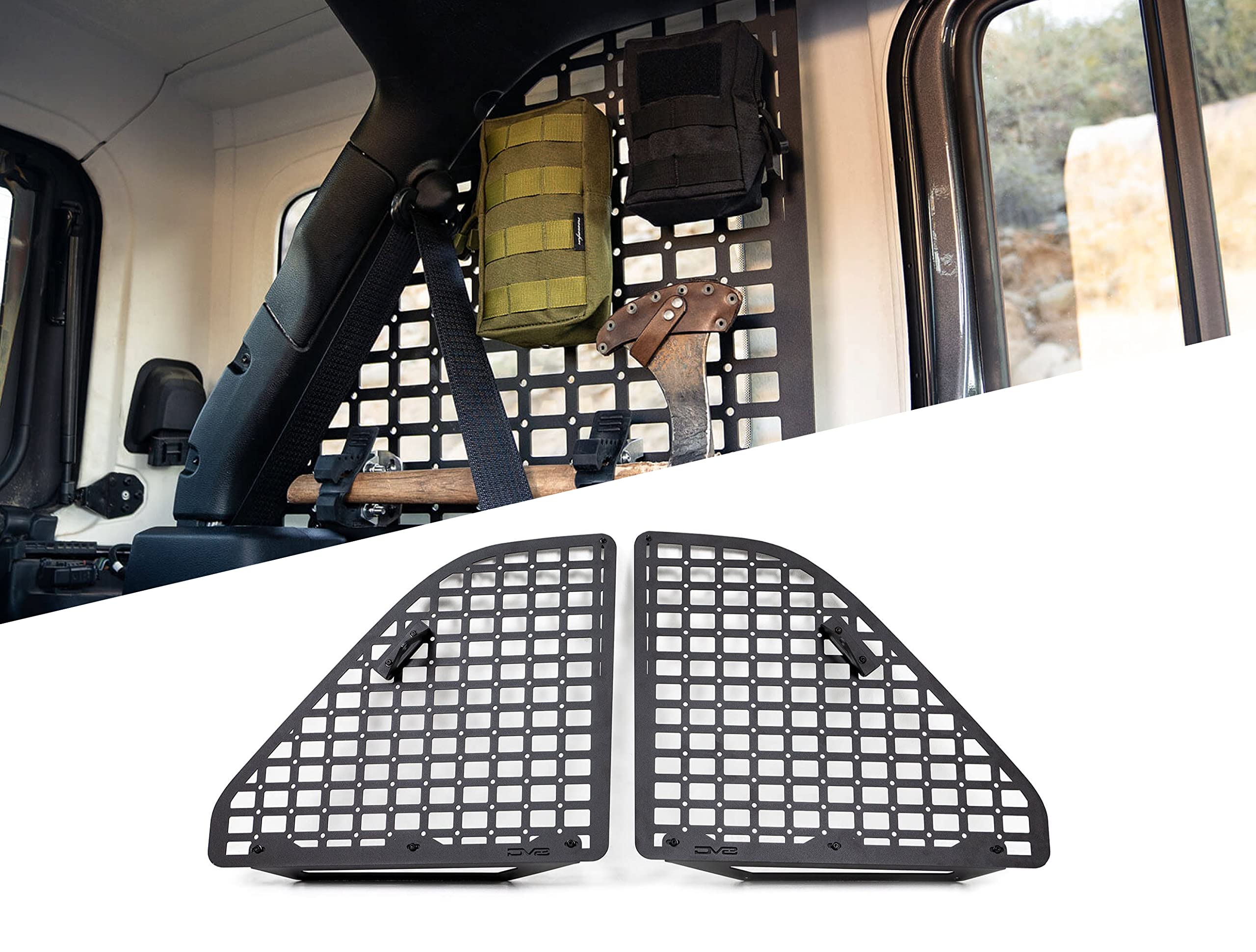 Dv8 Offroad Rear Window Molle Storage Panels For 2018-2023 Jeep Wrangler Jl 4-Door | Includes Passenger & Driver Side Panels | Mount Molle Bags, Tools, & Other Accessories