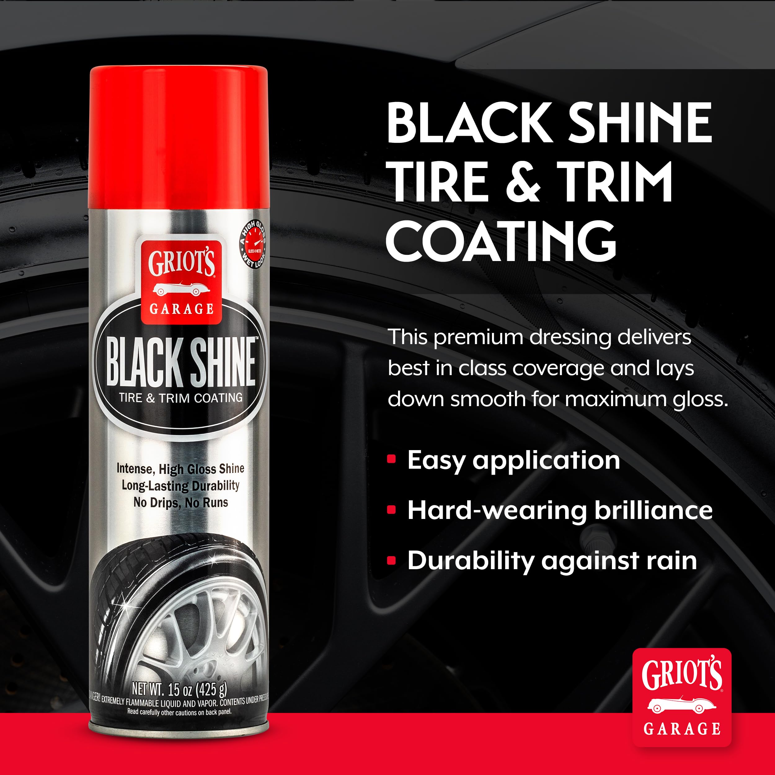 Griot'S Garage Black Shine Tire And Trim Coating, Water-Resistant Dressing, Provides A High-Gloss Finish, Rain, And Uv Protectio