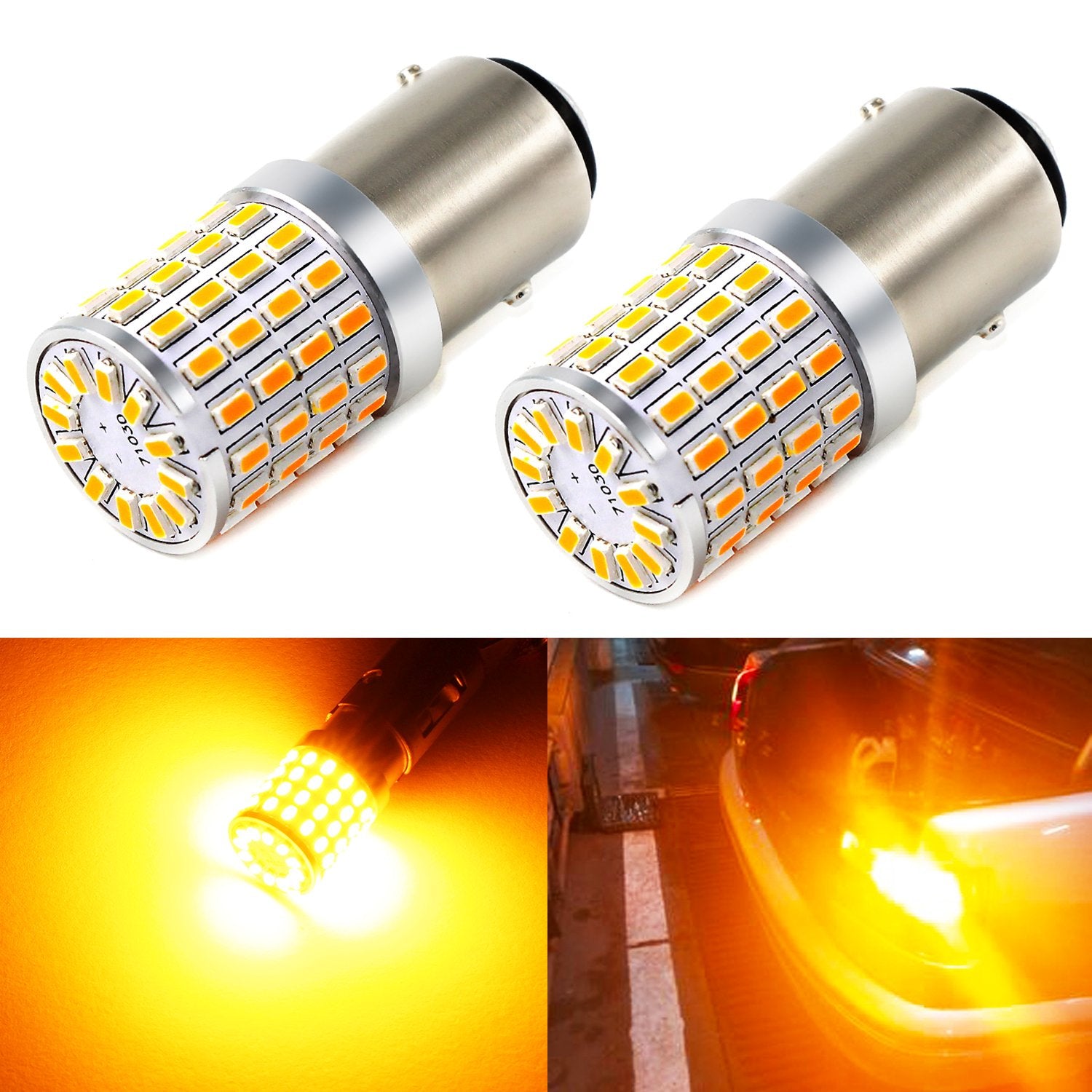 PHINLION 2057 1157 Orange Yellow LED Bulbs Super Bright 3014 72-SMD 1034 2357 7528 LED Bulb for Turn Signal Blinker Parking Side