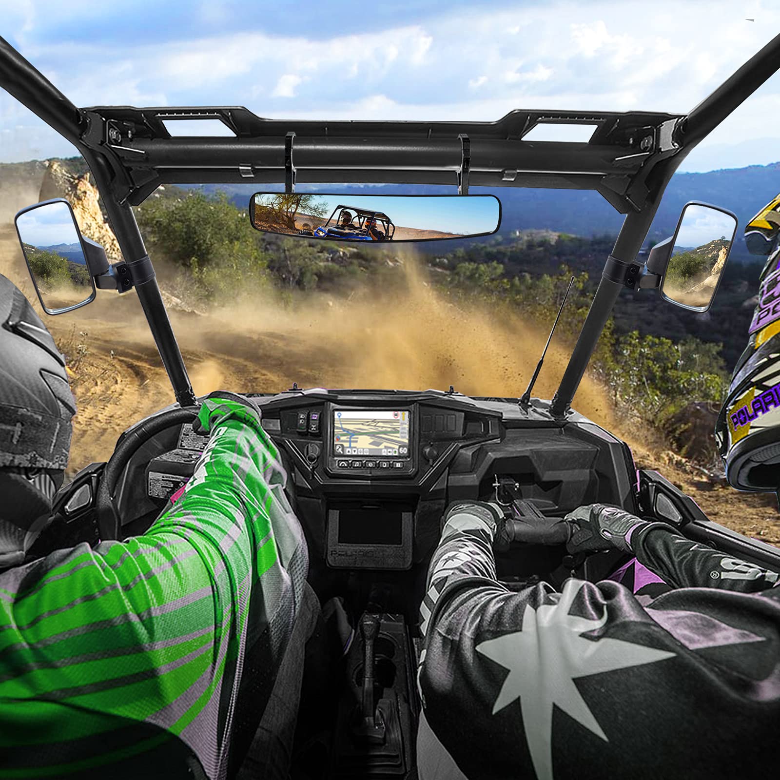 Betooll Upgraded Adjustable Pair Utv Side Mirror Set 1.75 Or 2Inch Roll Bar Cage, Universal Utv Side View Mirrors High Impact(Pack Of 2)