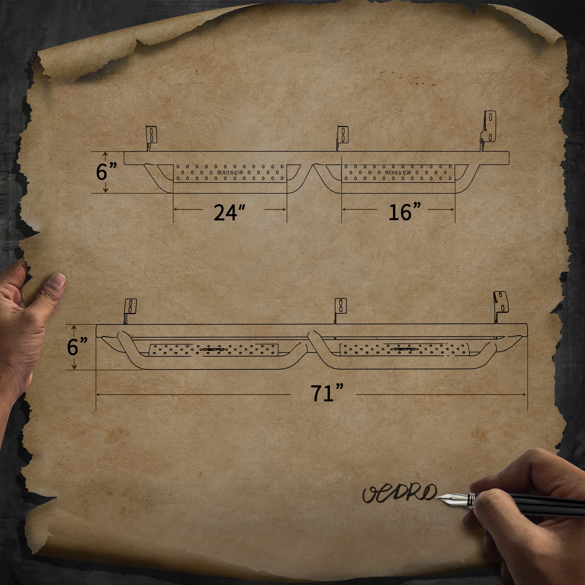 Oedro 6'' Running Boards Compatible With 2007-2018 Jeep Wrangler Jk 4 Door, Bolt-On Drop Side Steps Rails, Black Powder Coated N