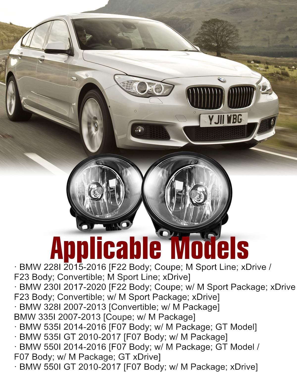 Autowiki Fog Lights Fit For 2007-2013 Bmw 3 Series Coupe E92/ 2014-2016 Bmw 5 Series Sedan F10 (All For M-Package Bumper Models)