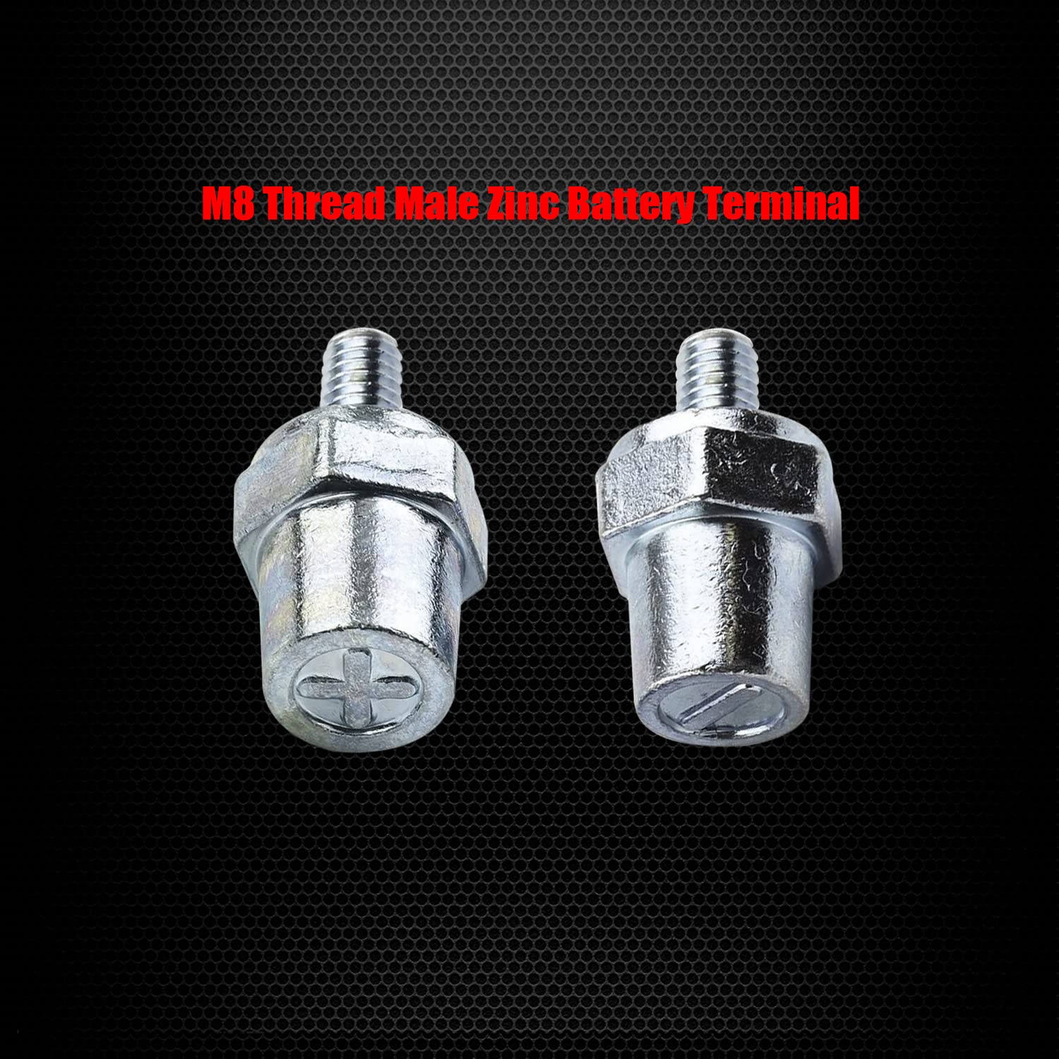 Ampper M8 Thread Male Zinc Battery Terminal Charging Posts, M8 Battery Post Adapter (+/-) For Extension, Pack Of 2