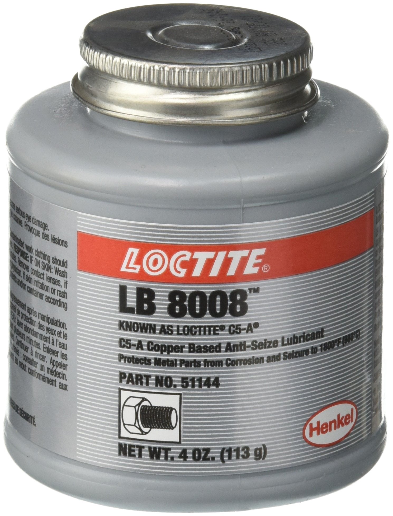 Loctite 51144 Copper LB 8008 C5-A Anti-Seize Lubricant, -20 Degree F Lower Temperature Rating to 1800 Degree F Upper Temperature