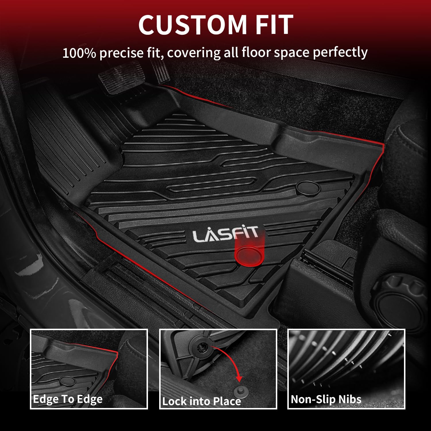 Lasfit Floor Mats Fit For Ford Ranger 2020-2023 Supercrew Cab, All Weather Tpe Truck Liners, Front And Rear Row Set, Black