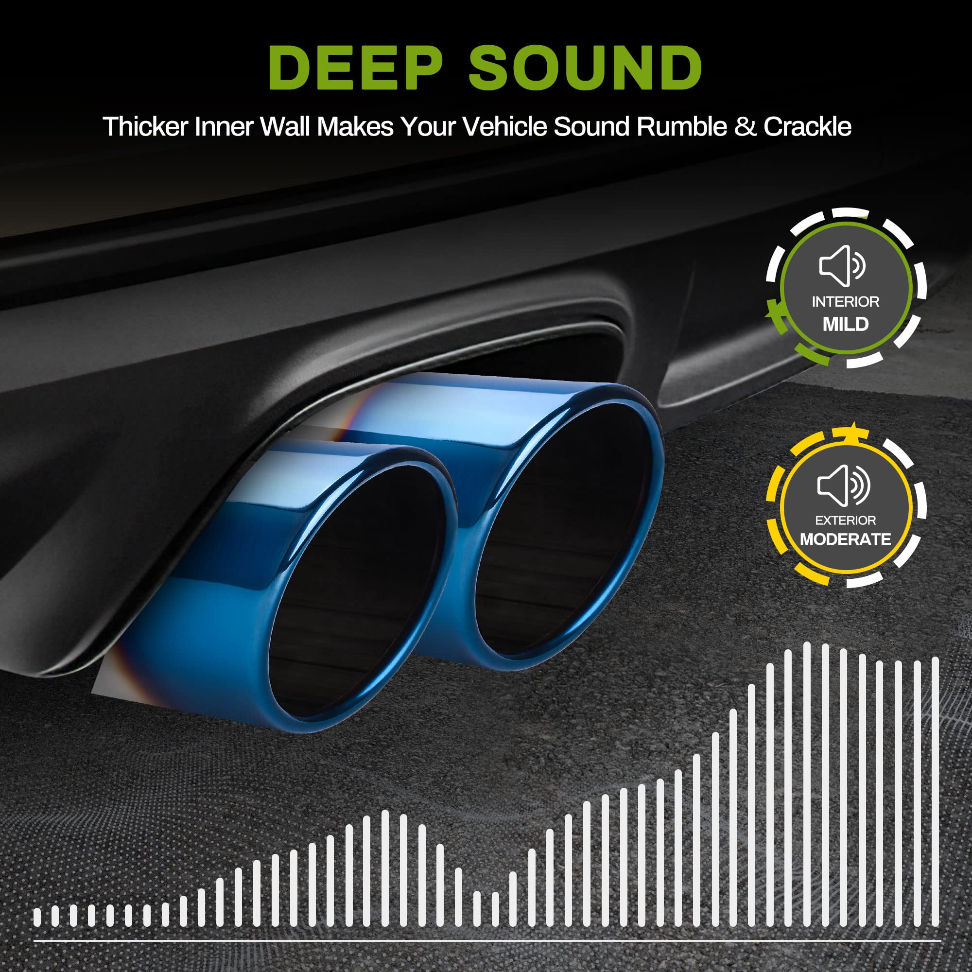 Autosaver88 3 Inch Exhaust Tip, 3 Inlet 4 Outlet 12 Overall Length Chrome Polished Stainless Steel Exhaust Tail Tip For 3 Outer Diameter Tailpipe, Rolled Angle Cut, Bolt/Clamp On, Burnt Blue