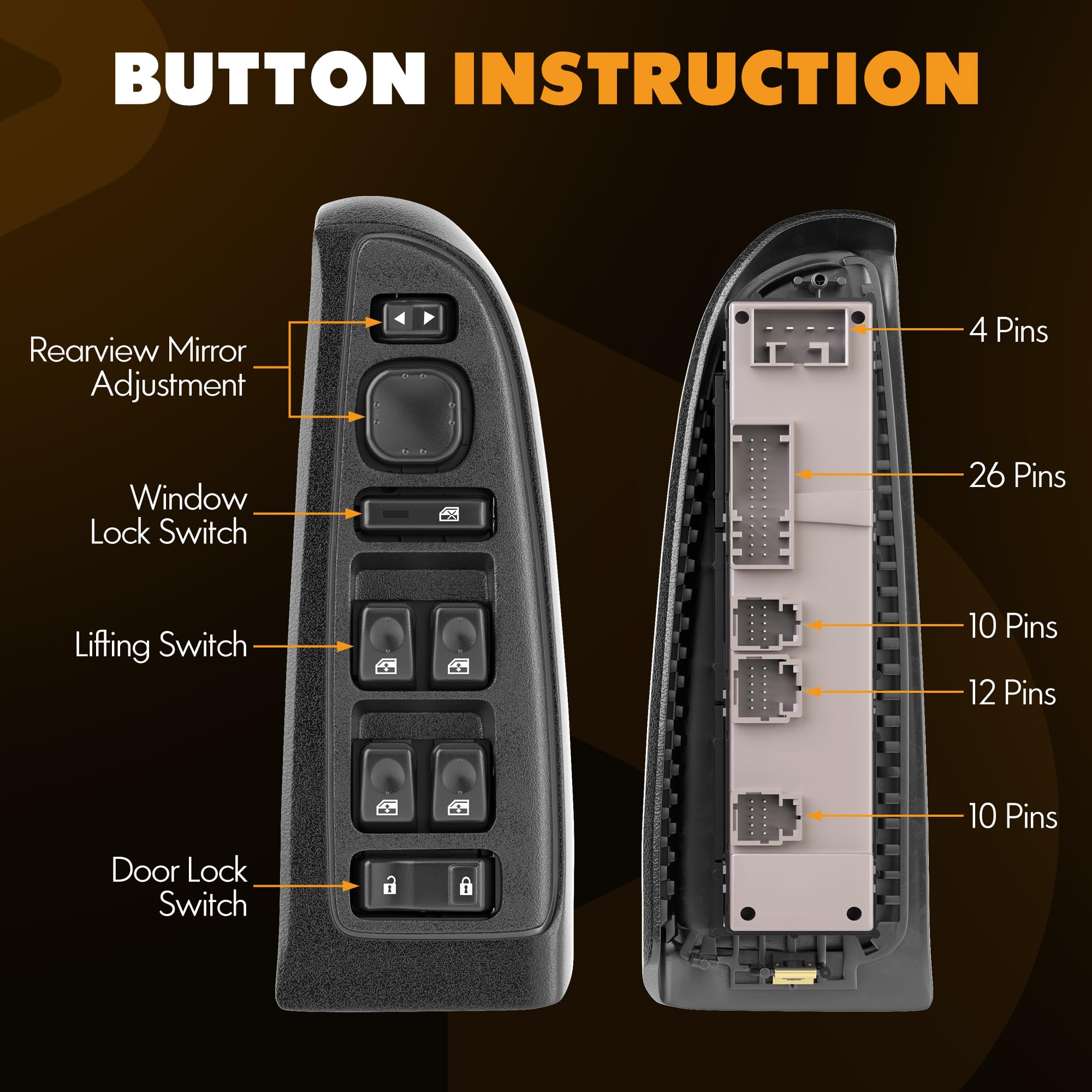 15883323 Front Driver Side Door Lock and Power Window Switch & Black Bezel Cover Fit for 2003-2008 Chevy Avalanche Silverado Sub