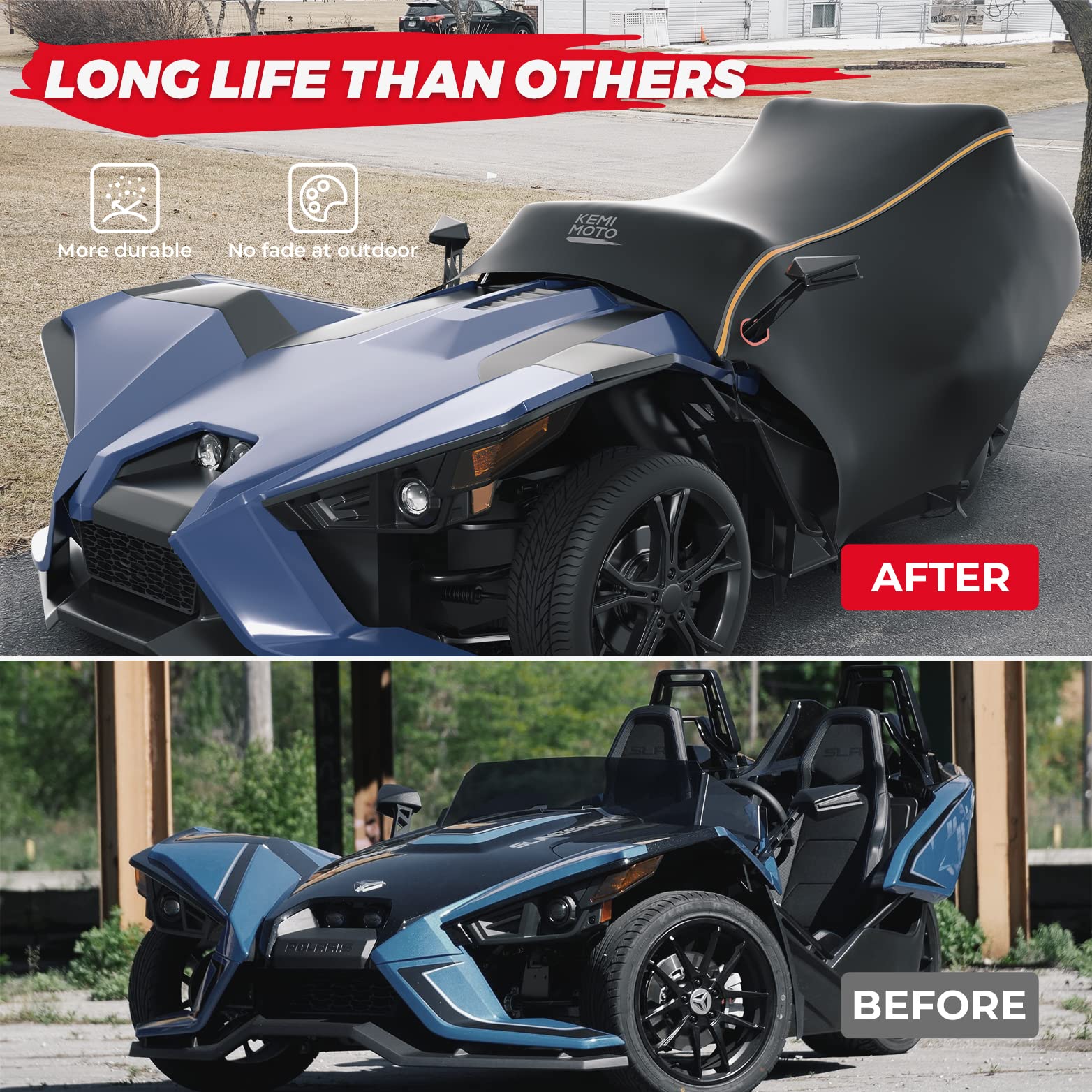 Kemimoto Half Cover Cockpit Cover Compatible With Polaris Slingshot, Windshield Cover Waterproof Windproof All Weather Protection Covers With Reflective Strips For Slingshot Accessories