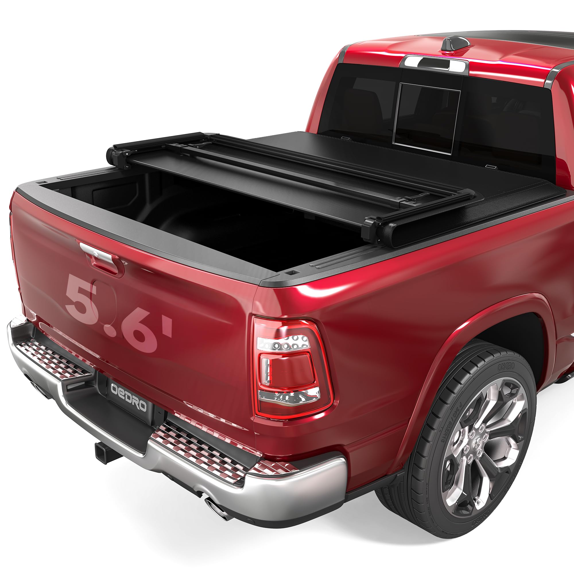 oEdRo Soft Tri-Fold Truck Bed Tonneau Cover Compatible with 2009-2025 Dodge Ram 1500 (Inclu. Classic & New), Fleetside 5.6 Ft Be
