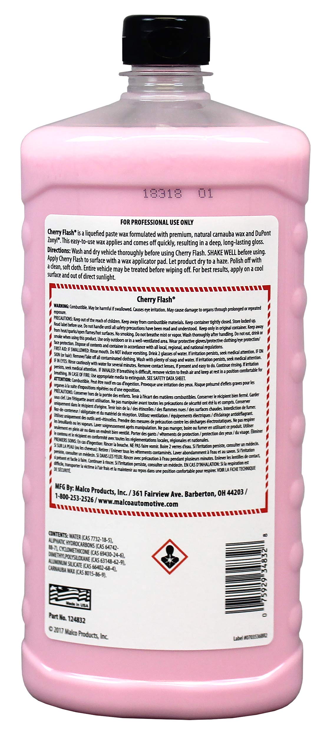 Malco Cherry Flash Liquid Paste Wax - 32 Oz | Easy Hand Wax for Cars, Trucks, Boats & Motorcycles | Lasting Shine & Protection