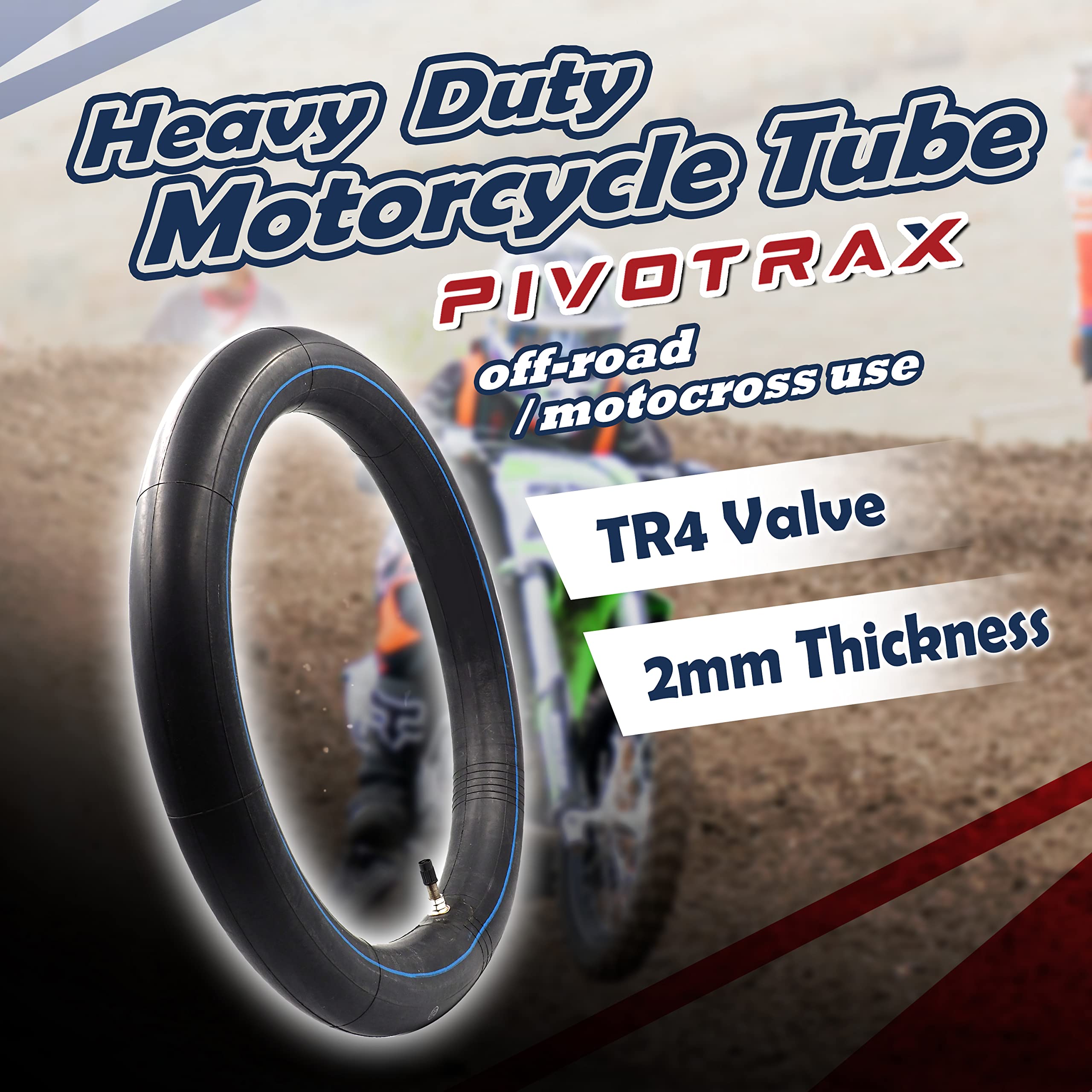 Pivotrax 2.25/2.50-16 (70/90-16) 16'' Heavy Duty Mini Dirt Bike Inner Tube - 2 Mm Reinforced Thickness - Tr4 Valve Stem Straight
