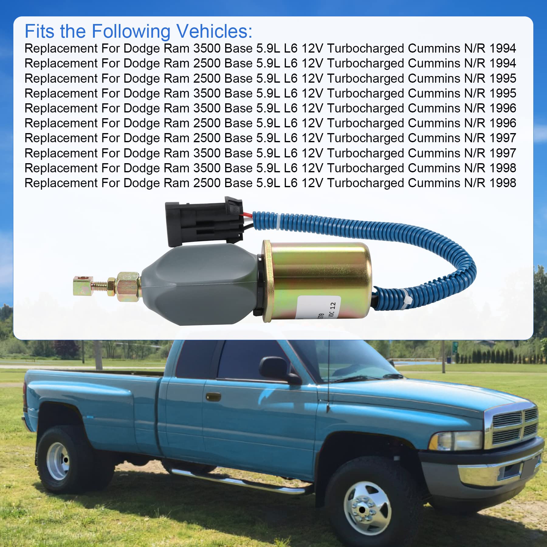 JDMSPEED New Fuel Shut Off Solenoid 3931570 5016244AA Replacement For Dodge Diesel Cummins 94-98 5.9L